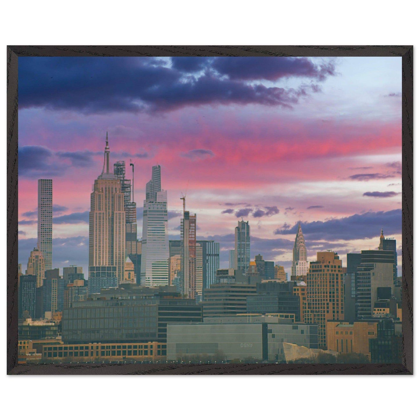 NYC Pink Skyline Wooden Framed Poster New York City Wall Art Home Office Business Commercial Decor Pixio.Co - Pixio.Co