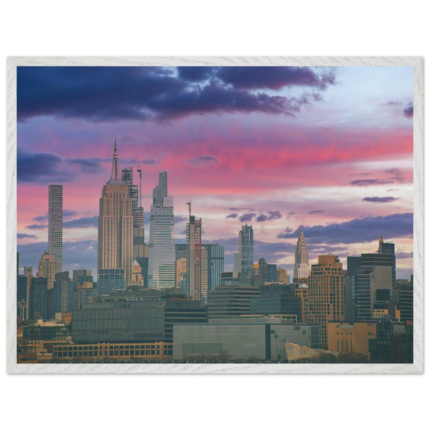 NYC Pink Skyline Wooden Framed Poster New York City Wall Art Home Office Business Commercial Decor Pixio.Co - Pixio.Co