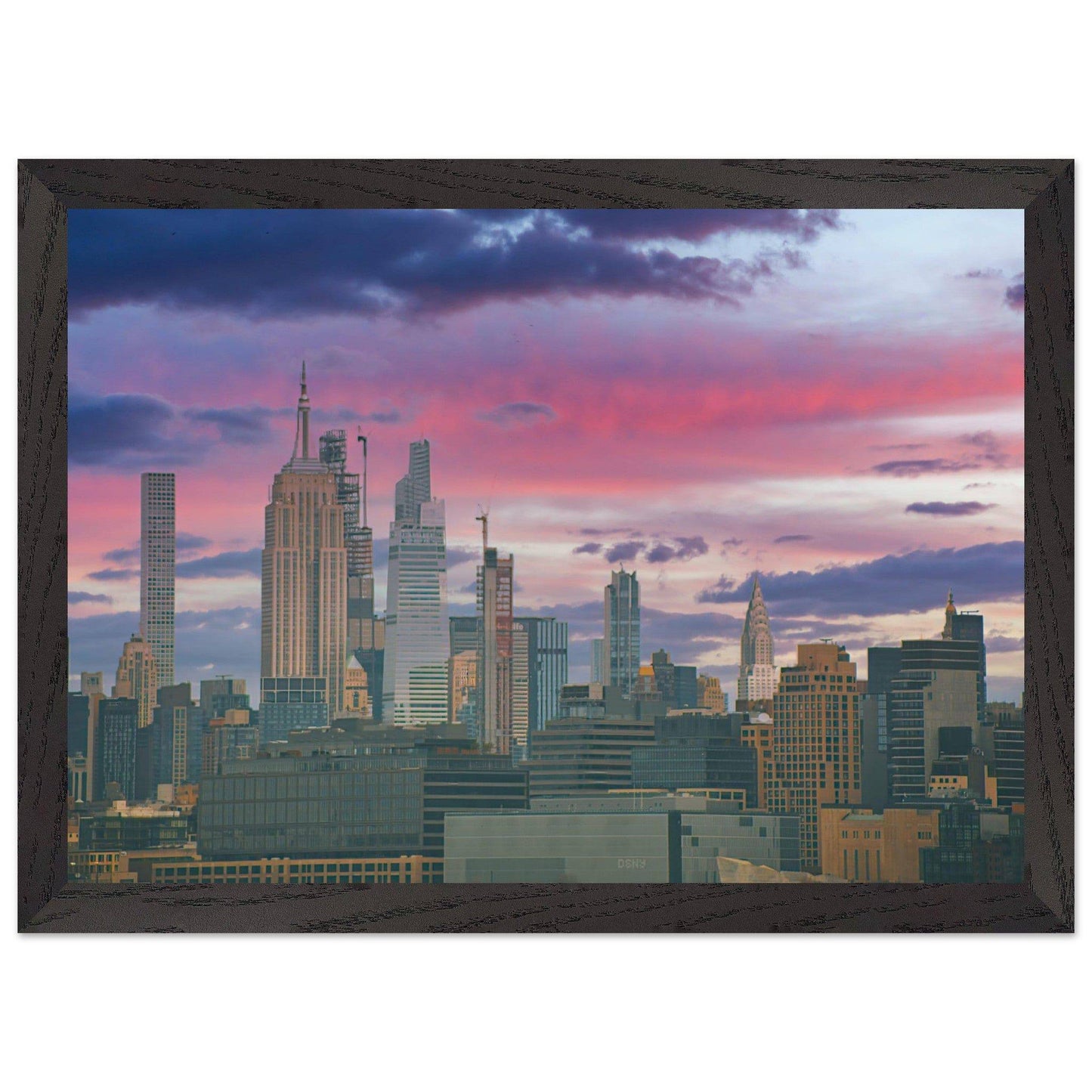 NYC Pink Skyline Wooden Framed Poster New York City Wall Art Home Office Business Commercial Decor Pixio.Co - Pixio.Co