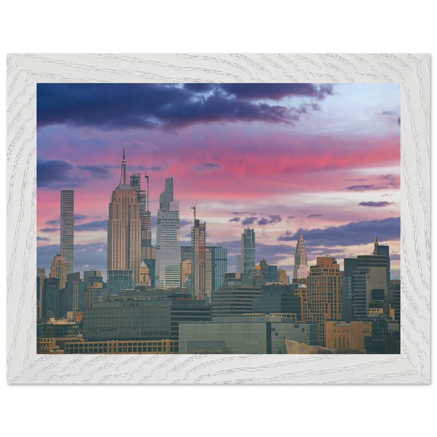 NYC Pink Skyline Wooden Framed Poster New York City Wall Art Home Office Business Commercial Decor Pixio.Co - Pixio.Co