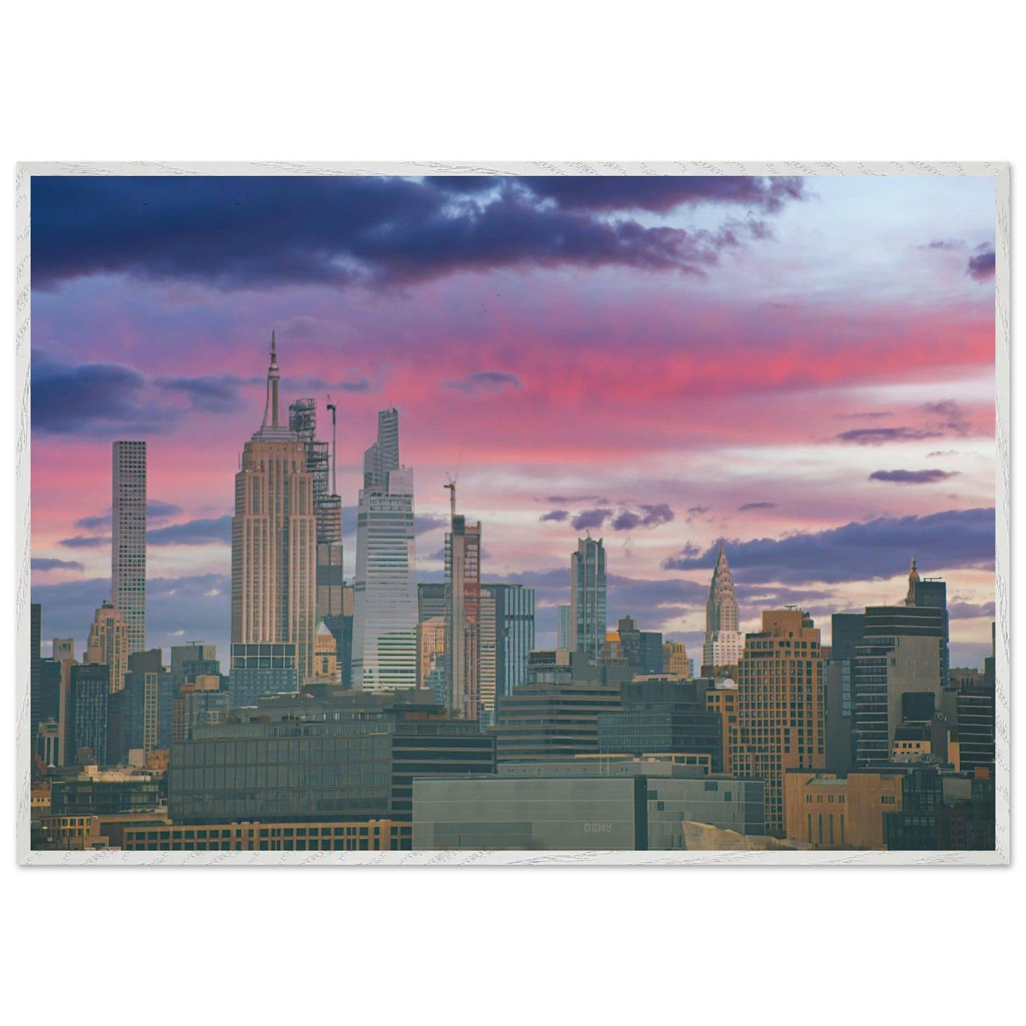 NYC Pink Skyline Wooden Framed Poster New York City Wall Art Home Office Business Commercial Decor Pixio.Co - Pixio.Co