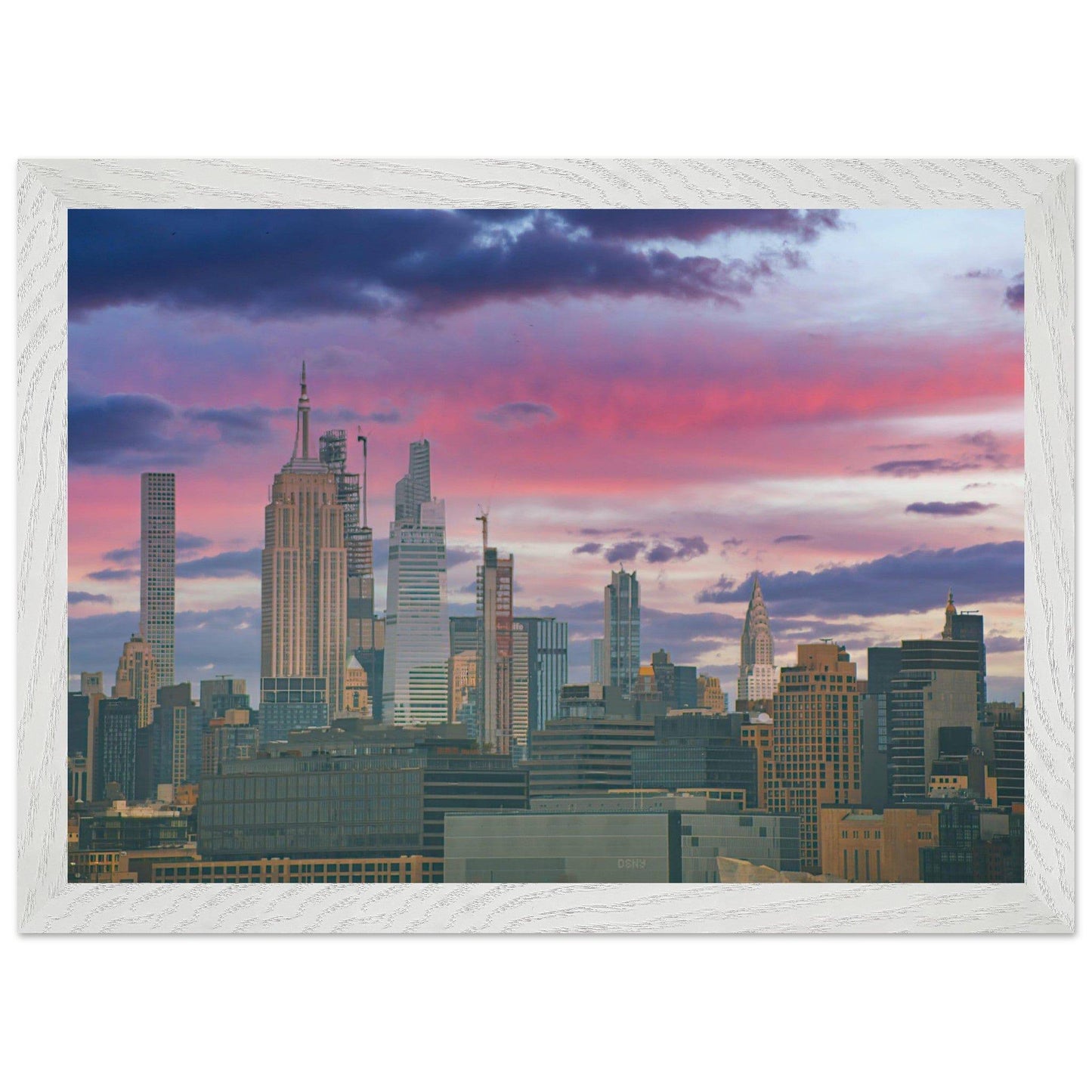 NYC Pink Skyline Wooden Framed Poster New York City Wall Art Home Office Business Commercial Decor Pixio.Co - Pixio.Co