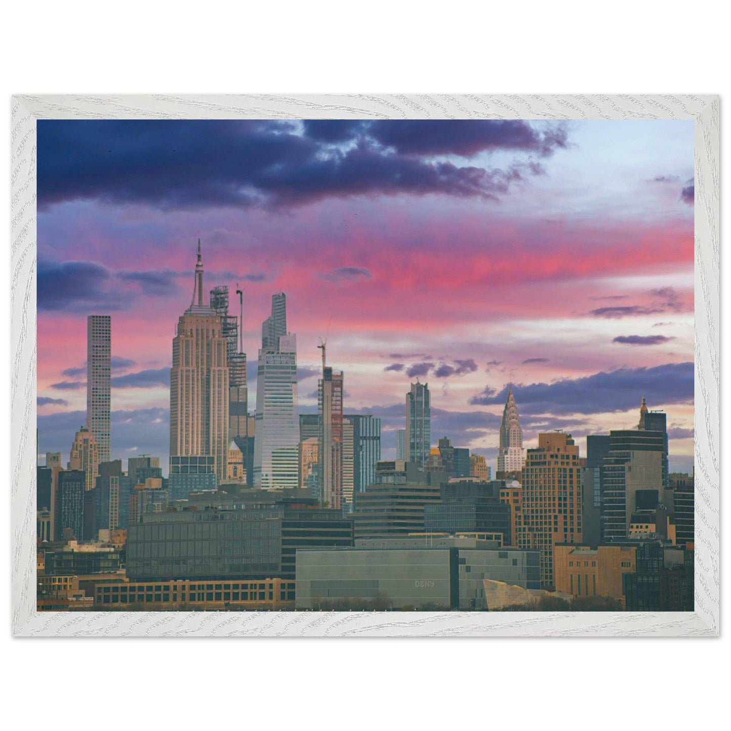 NYC Pink Skyline Wooden Framed Poster New York City Wall Art Home Office Business Commercial Decor Pixio.Co - Pixio.Co