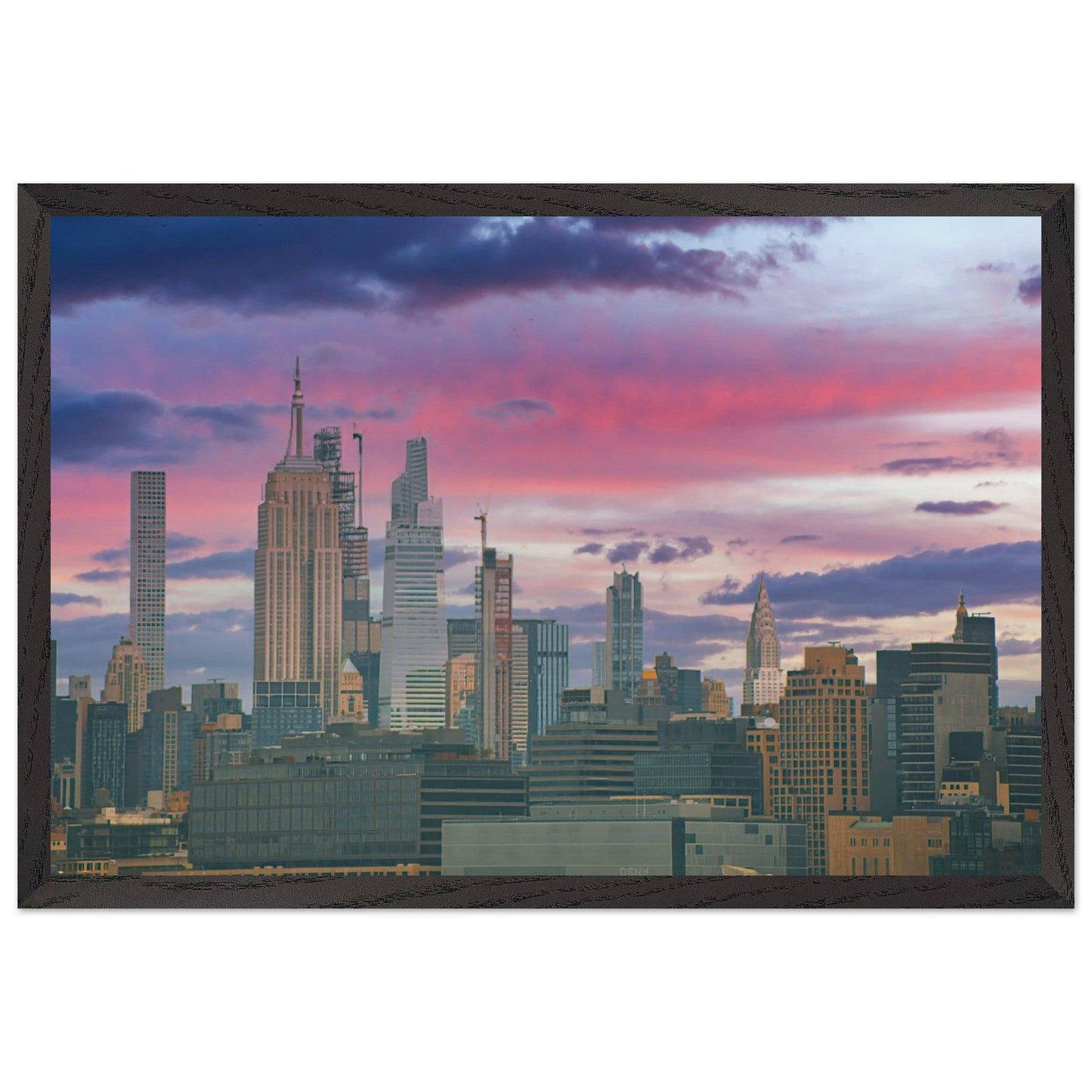 NYC Pink Skyline Wooden Framed Poster New York City Wall Art Home Office Business Commercial Decor Pixio.Co - Pixio.Co