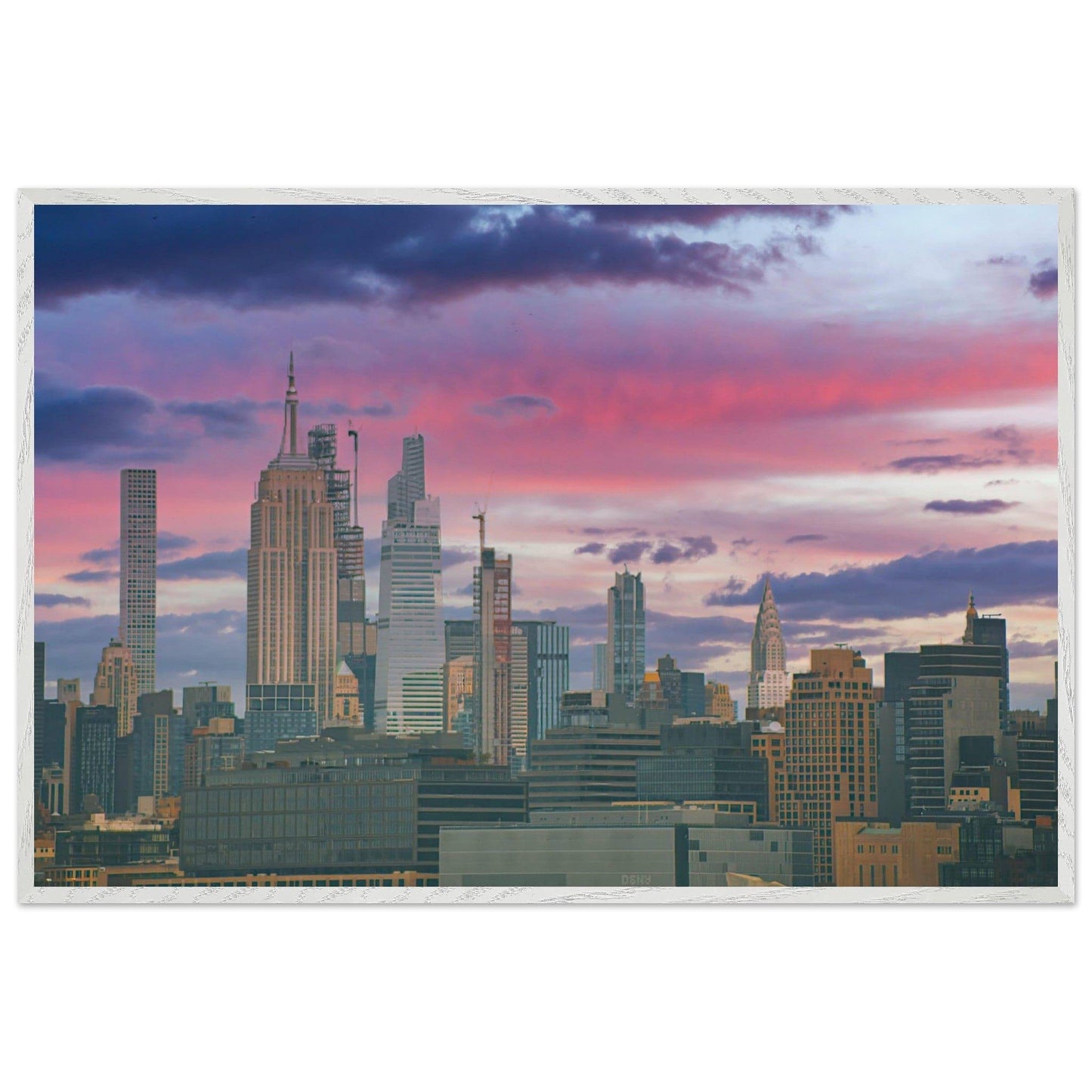 NYC Pink Skyline Wooden Framed Poster New York City Wall Art Home Office Business Commercial Decor Pixio.Co - Pixio.Co