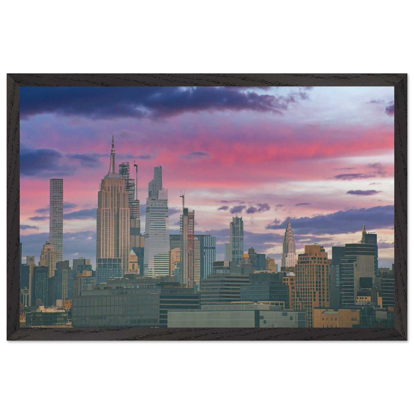 NYC Pink Skyline Wooden Framed Poster New York City Wall Art Home Office Business Commercial Decor Pixio.Co - Pixio.Co