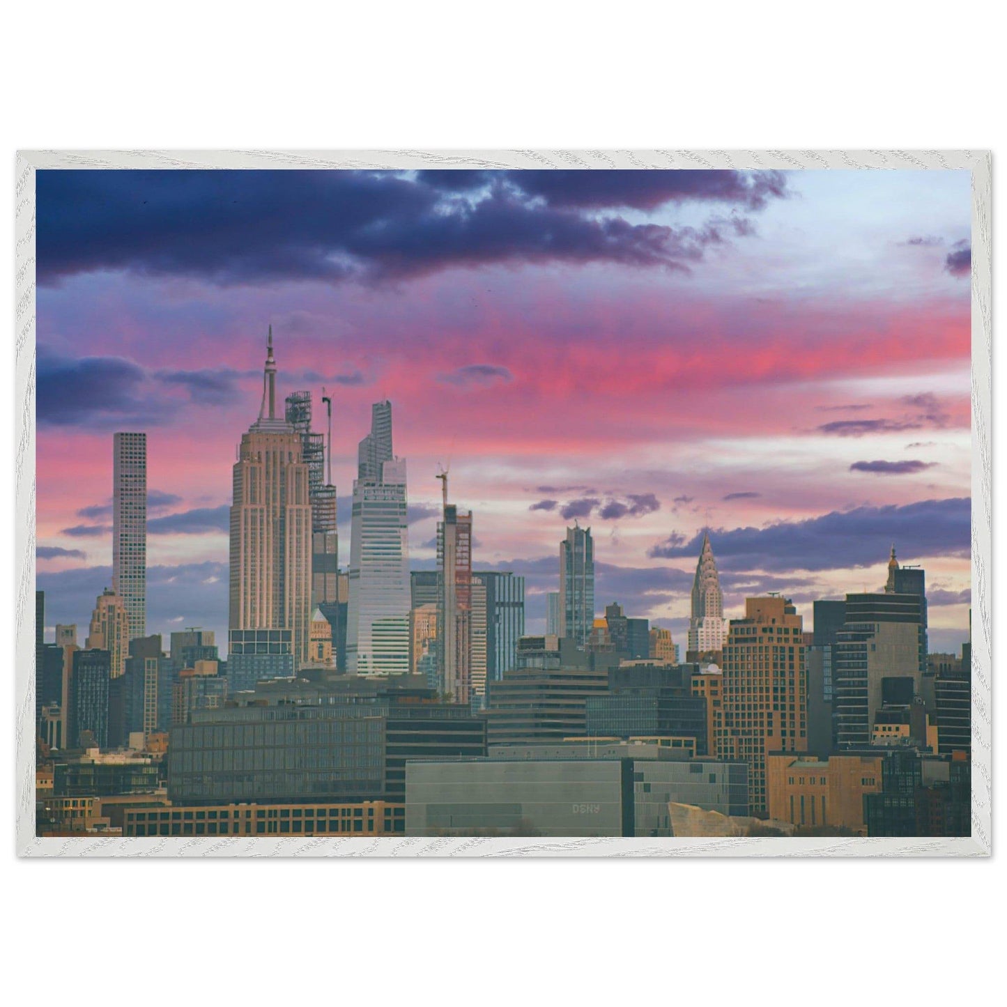 NYC Pink Skyline Wooden Framed Poster New York City Wall Art Home Office Business Commercial Decor Pixio.Co - Pixio.Co