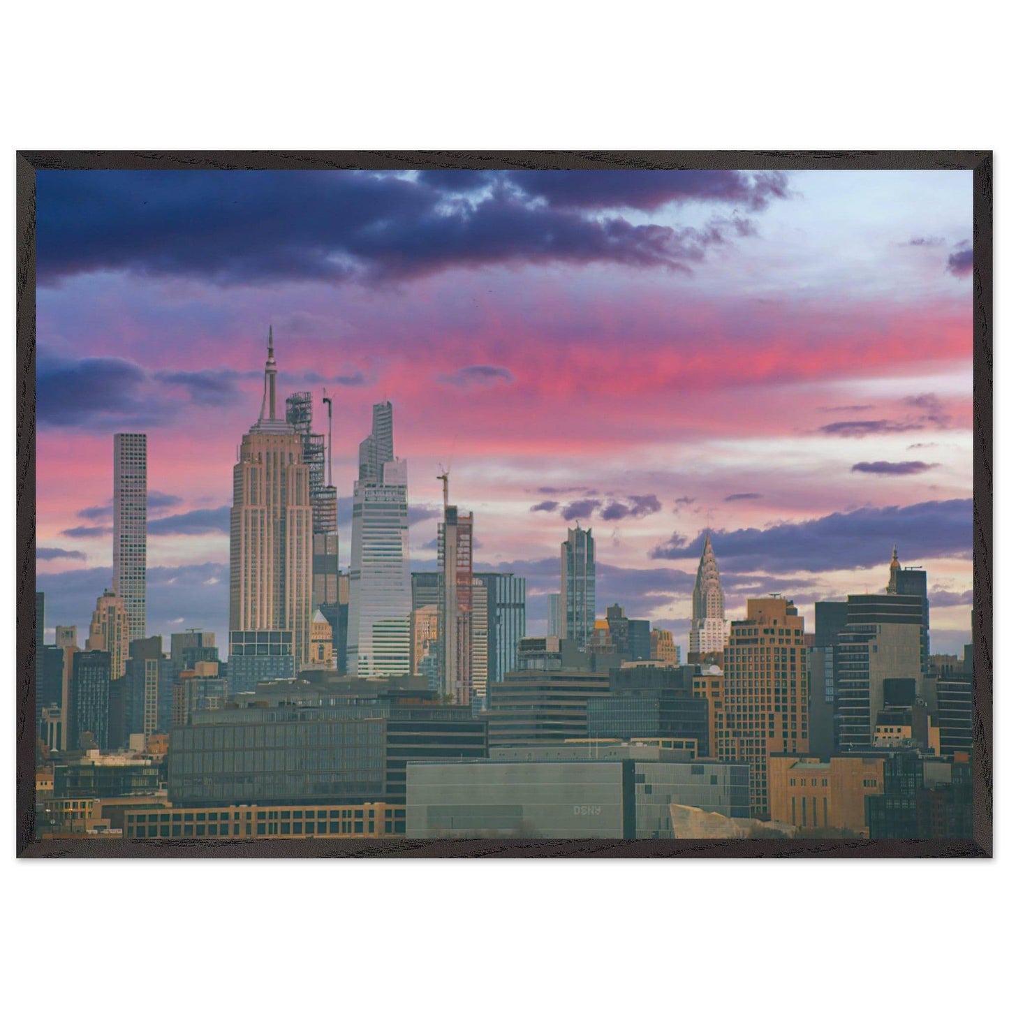 NYC Pink Skyline Wooden Framed Poster New York City Wall Art Home Office Business Commercial Decor Pixio.Co - Pixio.Co