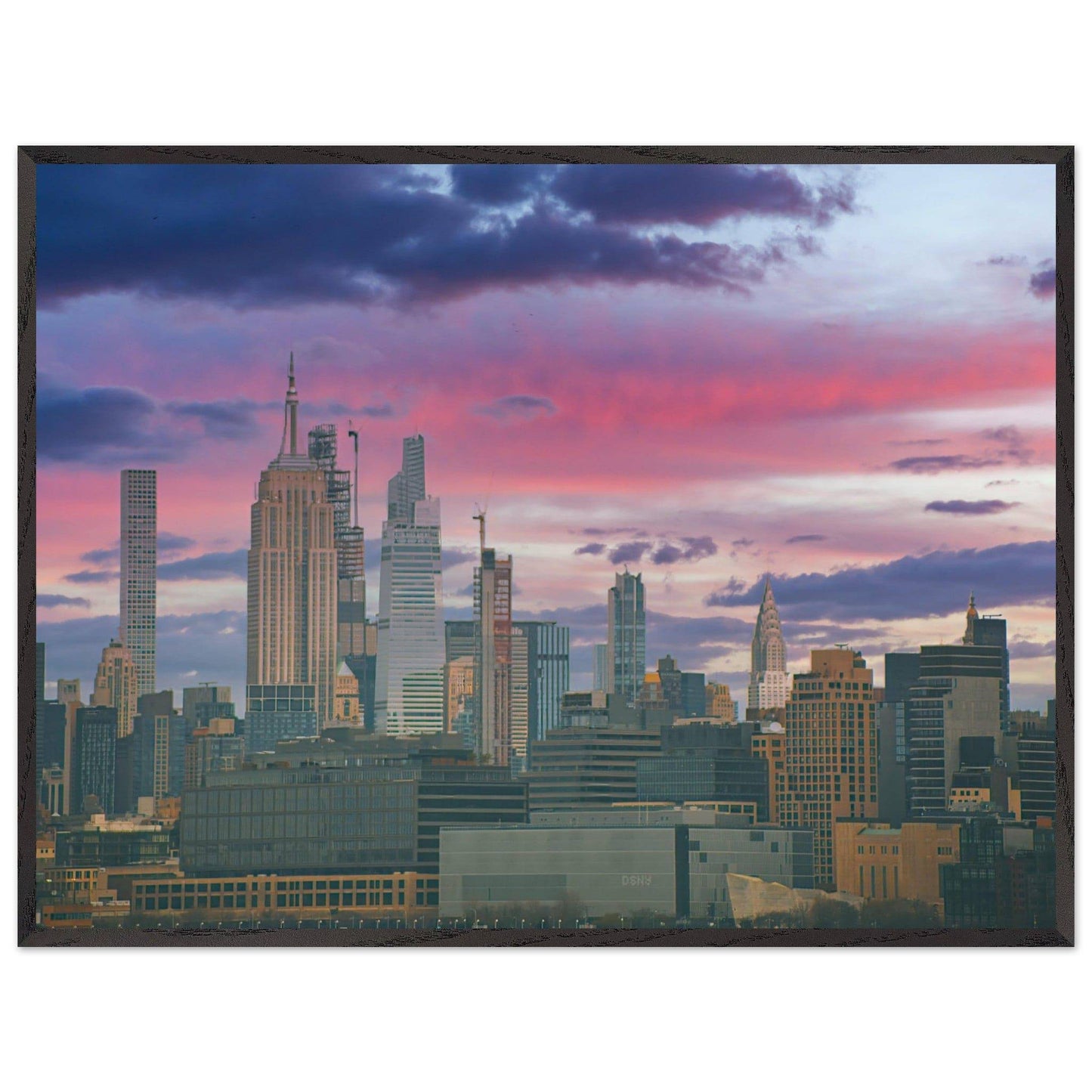 NYC Pink Skyline Wooden Framed Poster New York City Wall Art Home Office Business Commercial Decor Pixio.Co - Pixio.Co