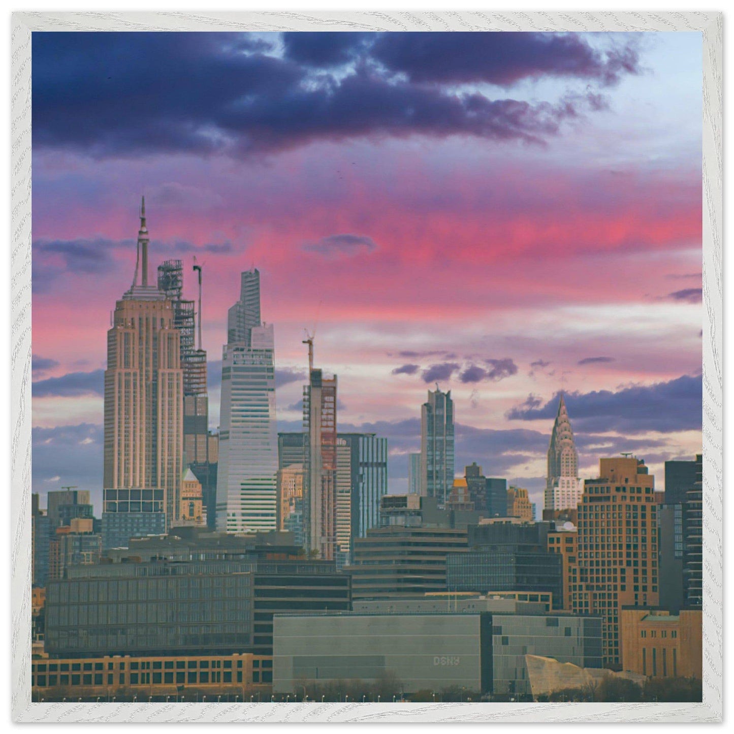 NYC Pink Skyline Wooden Framed Poster New York City Wall Art Home Office Business Commercial Decor Pixio.Co - Pixio.Co