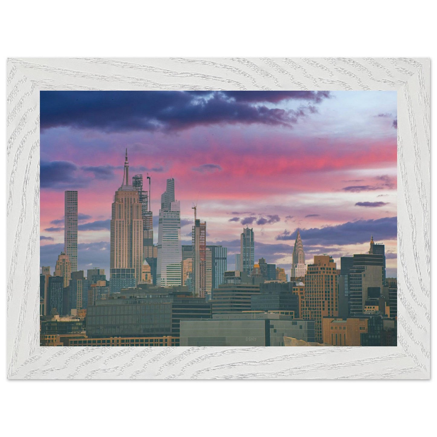NYC Pink Skyline Wooden Framed Poster New York City Wall Art Home Office Business Commercial Decor Pixio.Co - Pixio.Co