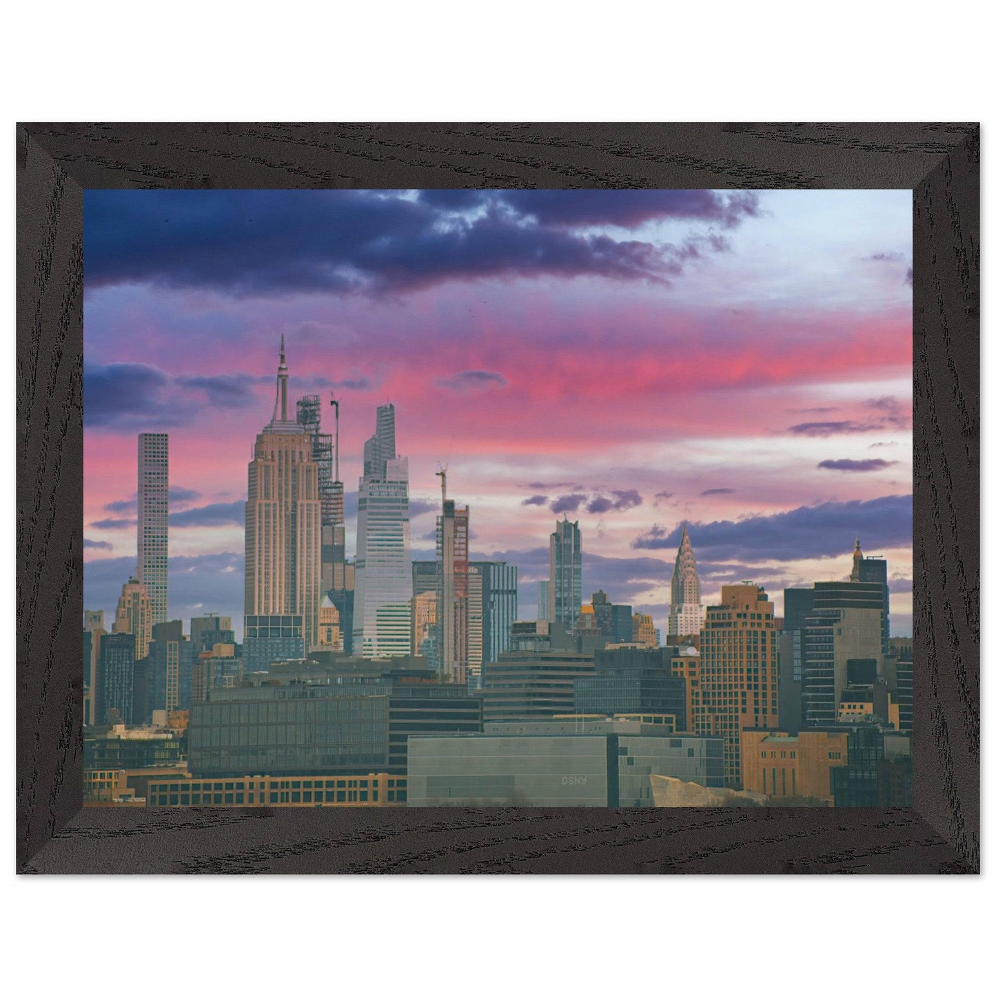 NYC Pink Skyline Wooden Framed Poster New York City Wall Art Home Office Business Commercial Decor Pixio.Co - Pixio.Co
