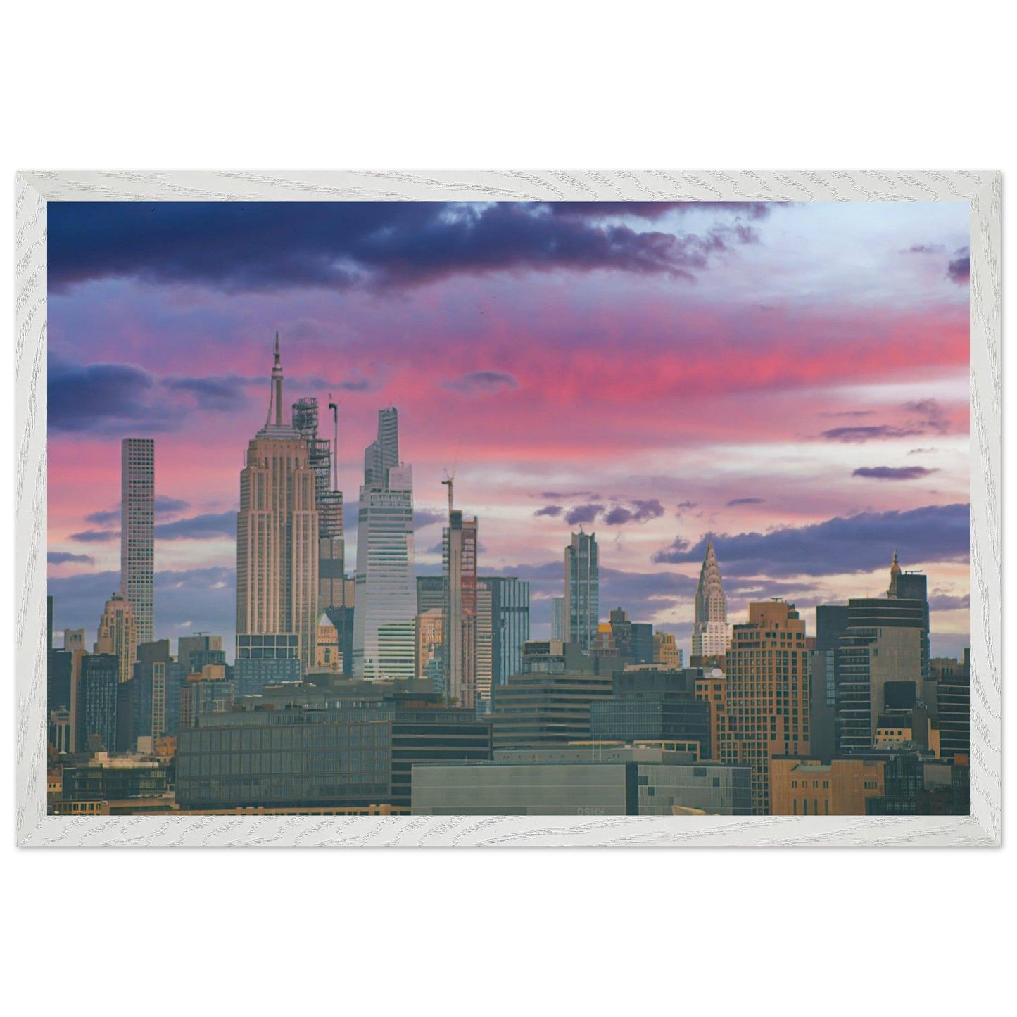 NYC Pink Skyline Wooden Framed Poster New York City Wall Art Home Office Business Commercial Decor Pixio.Co - Pixio.Co