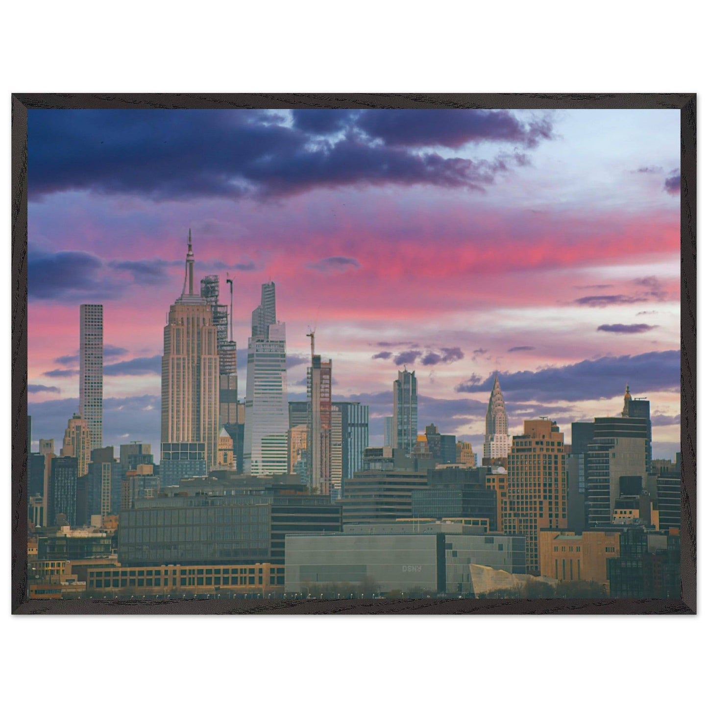 NYC Pink Skyline Wooden Framed Poster New York City Wall Art Home Office Business Commercial Decor Pixio.Co - Pixio.Co