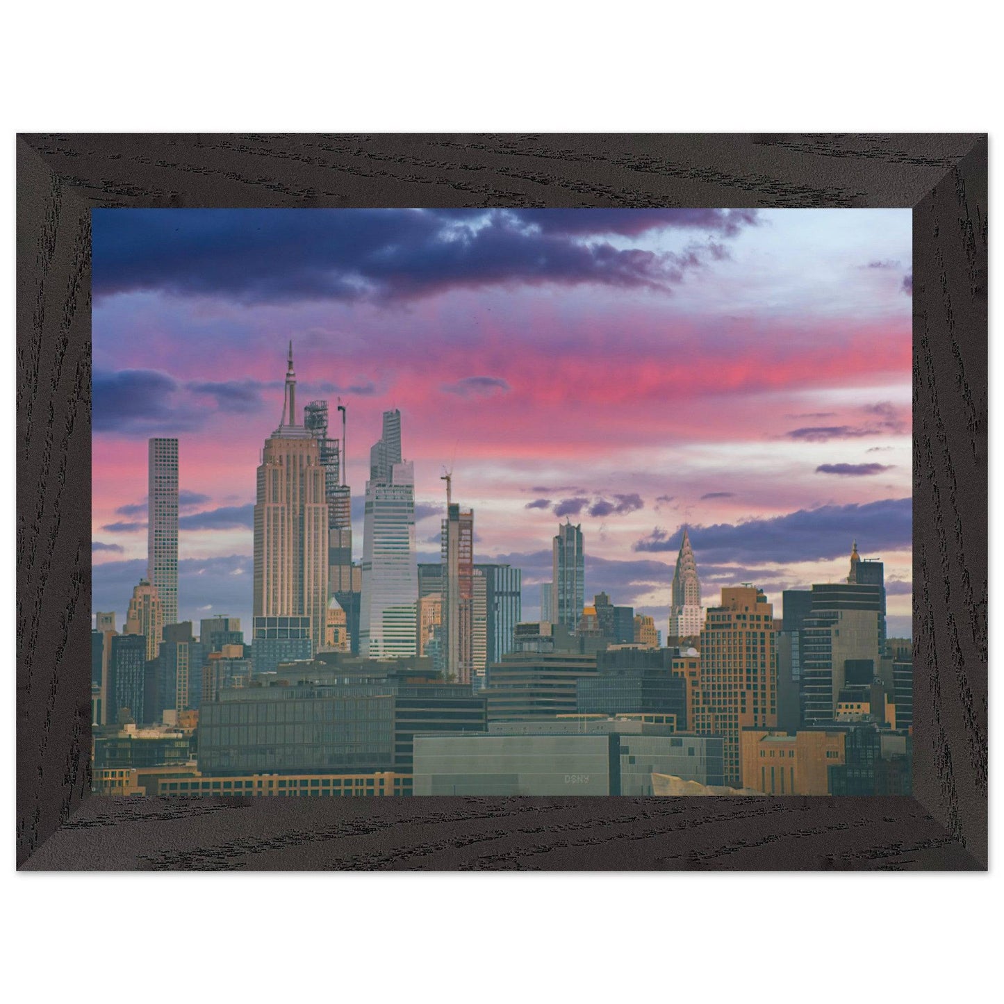 NYC Pink Skyline Wooden Framed Poster New York City Wall Art Home Office Business Commercial Decor Pixio.Co - Pixio.Co