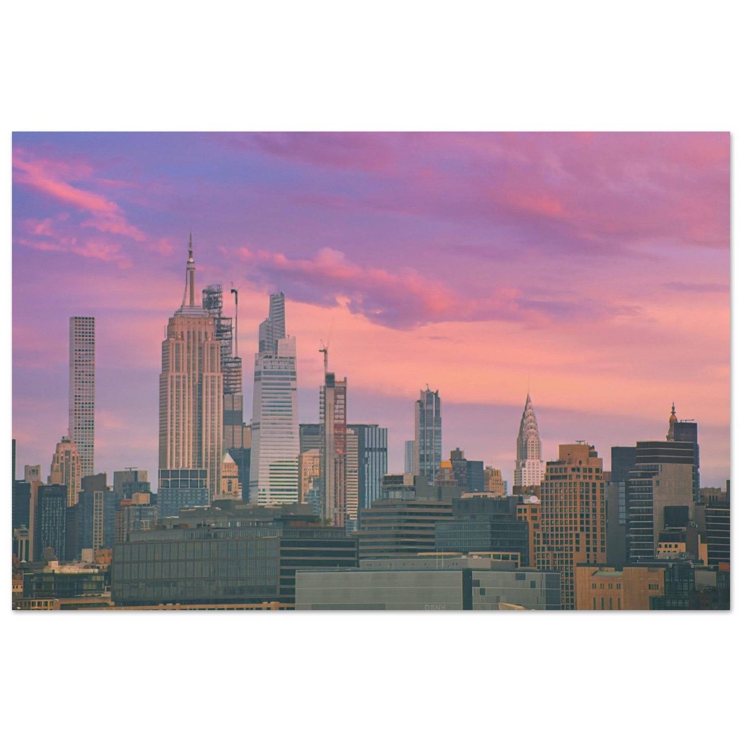 NYC Pink Skyline Aluminum Print New York City Wall Art Home Office Business Commercial Decor Pixio.Co - Pixio.Co