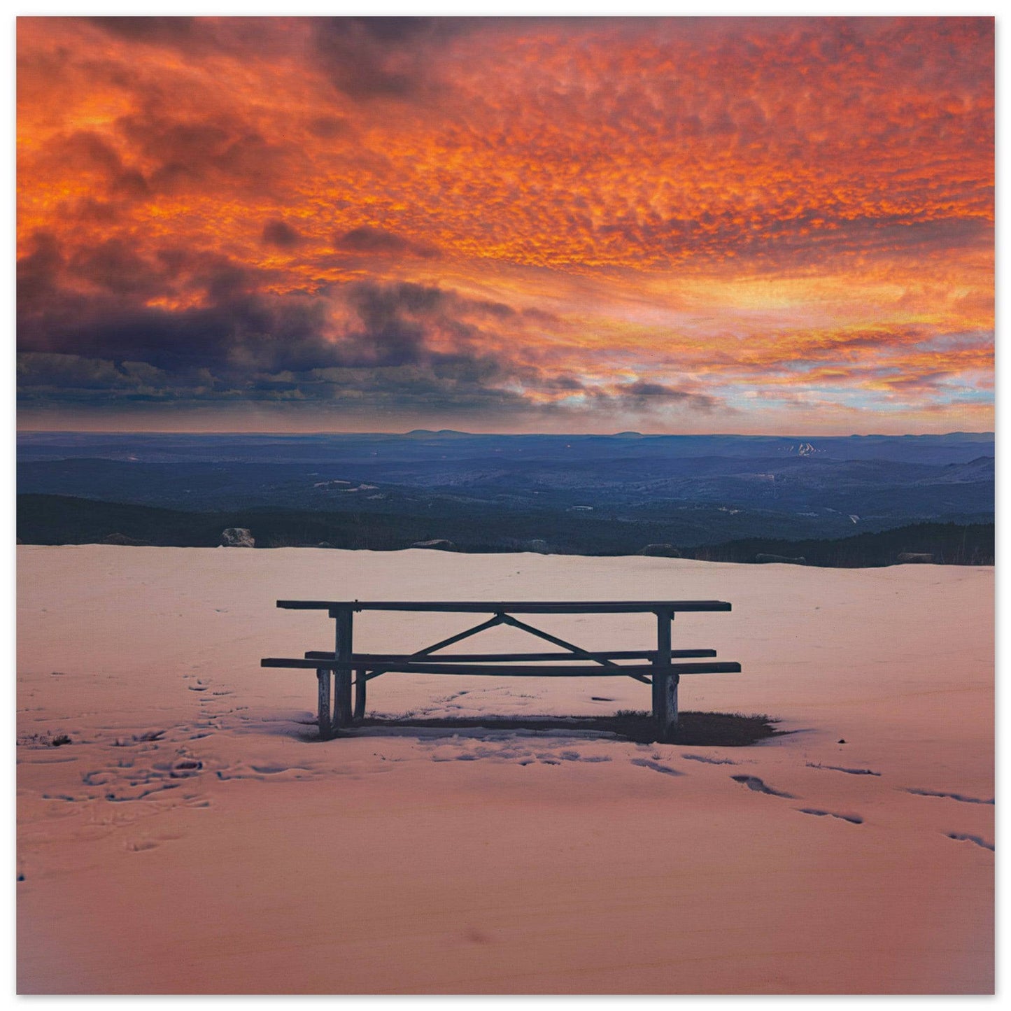 Snowy Mountain Sunset Wood Print Wall Art Home Business Commercial Decor Pixio.Co - Pixio.Co