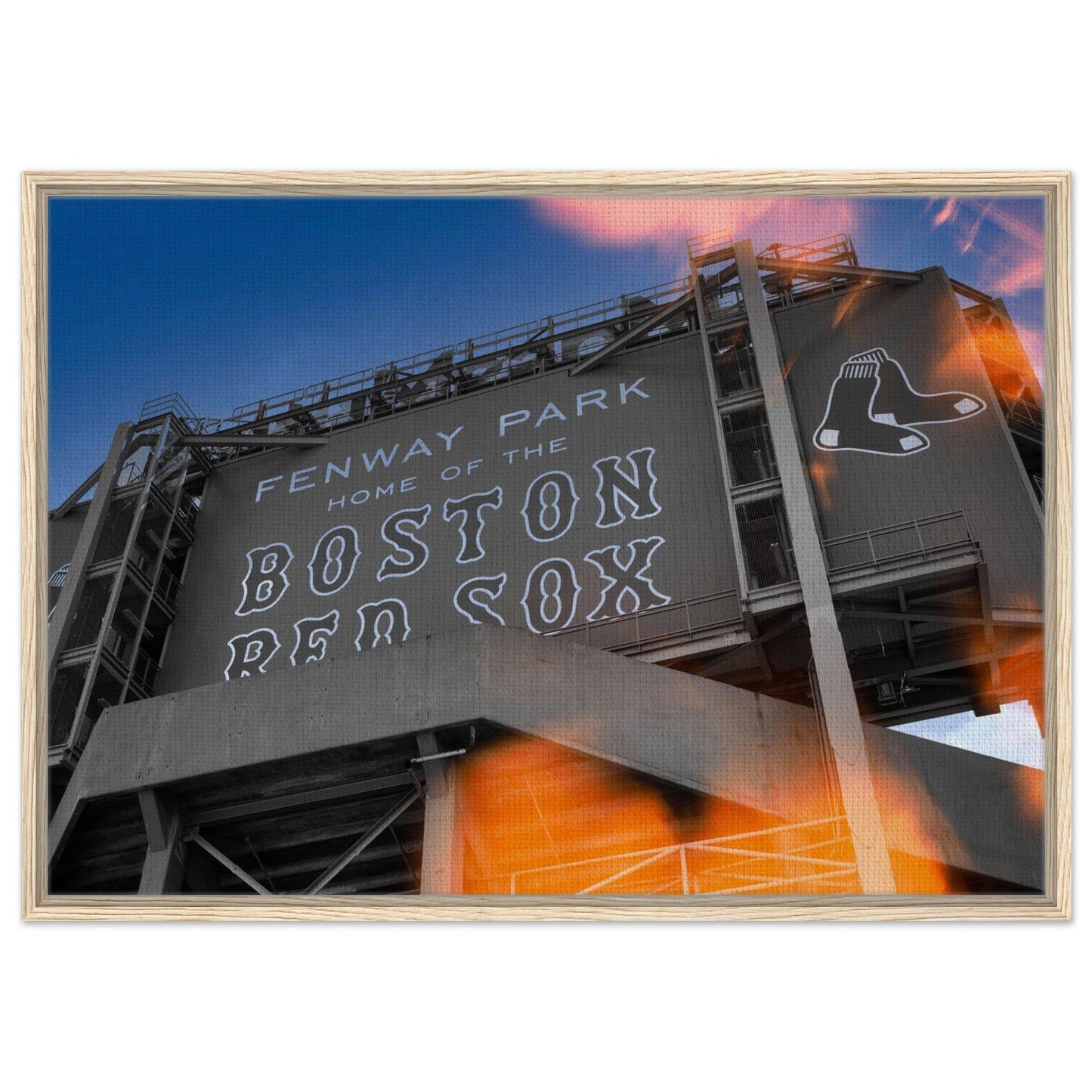 Fenway Home of Boston Sun Burst Wooden Framed Massachusetts Red Sox Wall Art Home Office Business Commercial Decor Pixio.Co - Pixio.Co