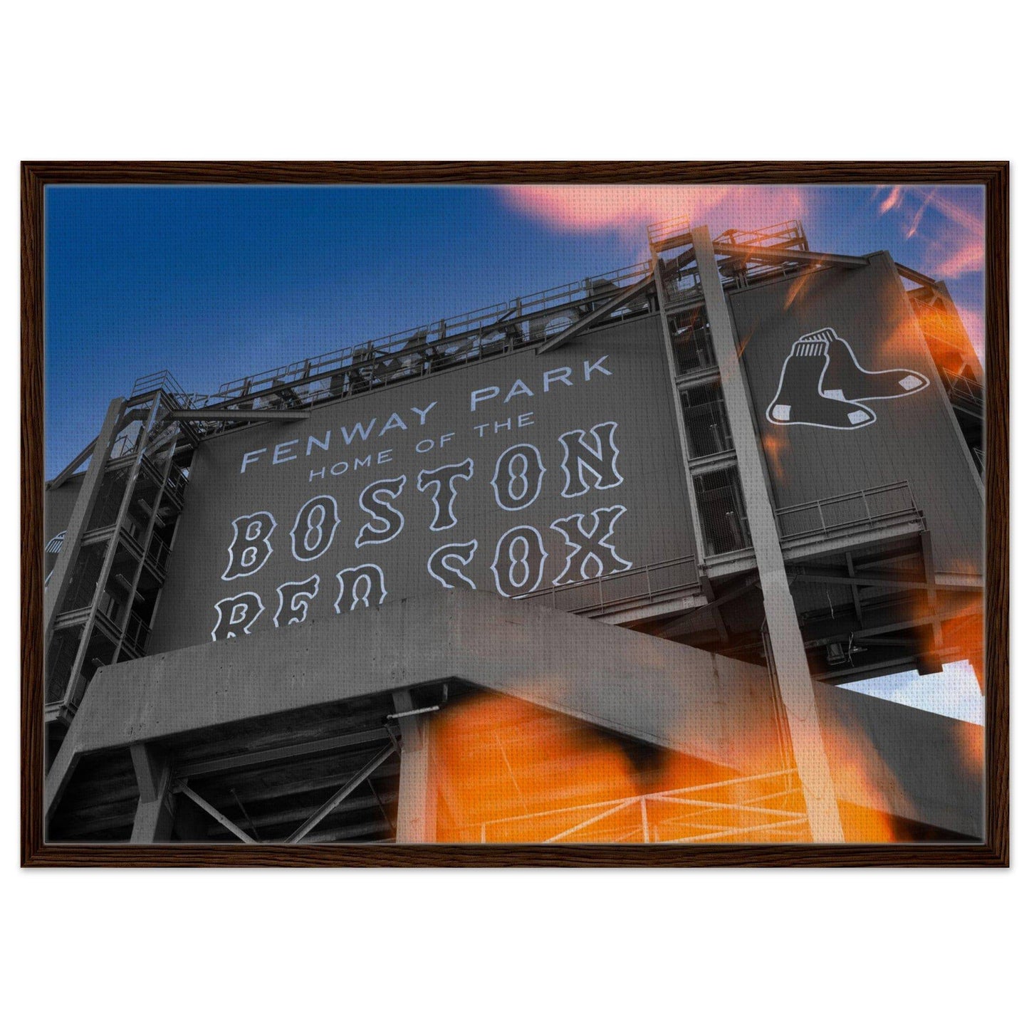 Fenway Home of Boston Sun Burst Wooden Framed Massachusetts Red Sox Wall Art Home Office Business Commercial Decor Pixio.Co - Pixio.Co