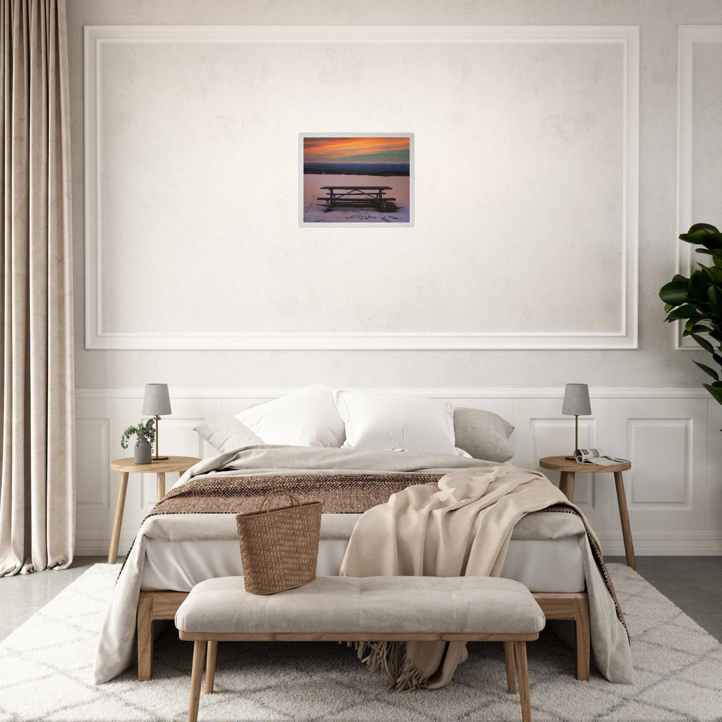 Snow & Bench Museum Quality Matte White, Black, Wooden Framed Winter Mountain Wall Art Home Office Business Commercial Decor Pixio.Co - Pixio.Co