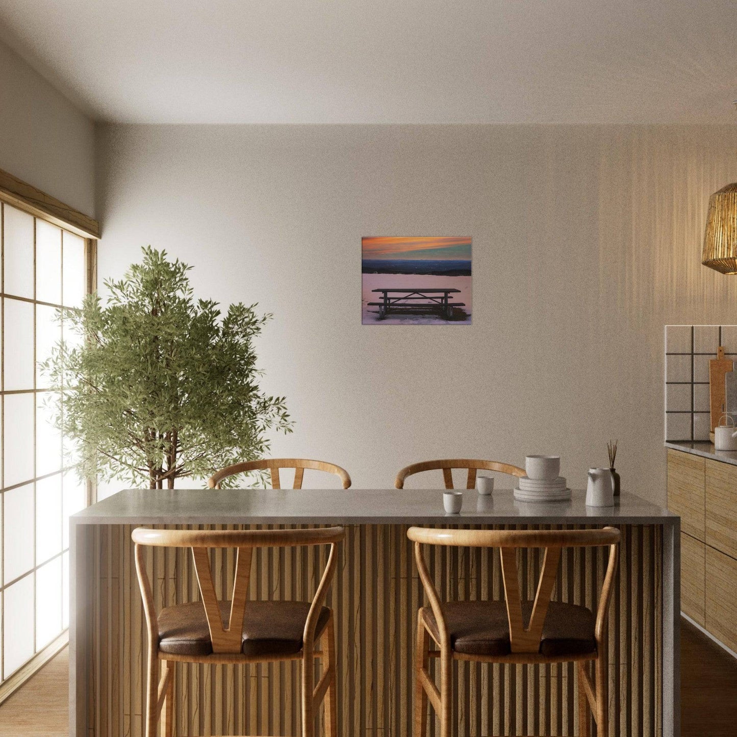 Snow & Bench Canvas Frame Winter Mountain Wall Art Home Office Business Commercial Decor Pixio.Co - Pixio.Co