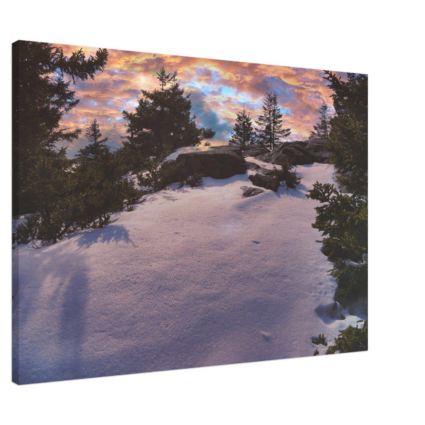 Snow & Sunrise Canvas Relaxing Winter Mountain Wall Art Home Office Business Commercial Decor Pixio.Co - Pixio.Co