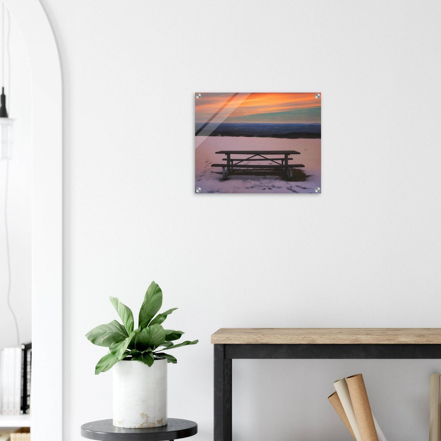 Snow & Bench Acrylic Print Winter Mountain Wall Art Home Office Business Commercial Decor Pixio.Co - Pixio.Co