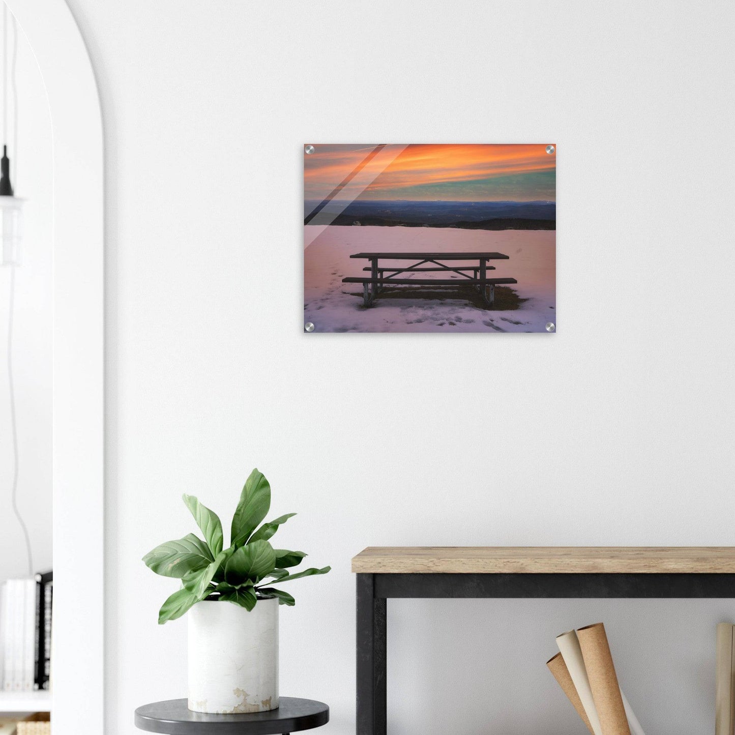 Snow & Bench Acrylic Print Winter Mountain Wall Art Home Office Business Commercial Decor Pixio.Co - Pixio.Co