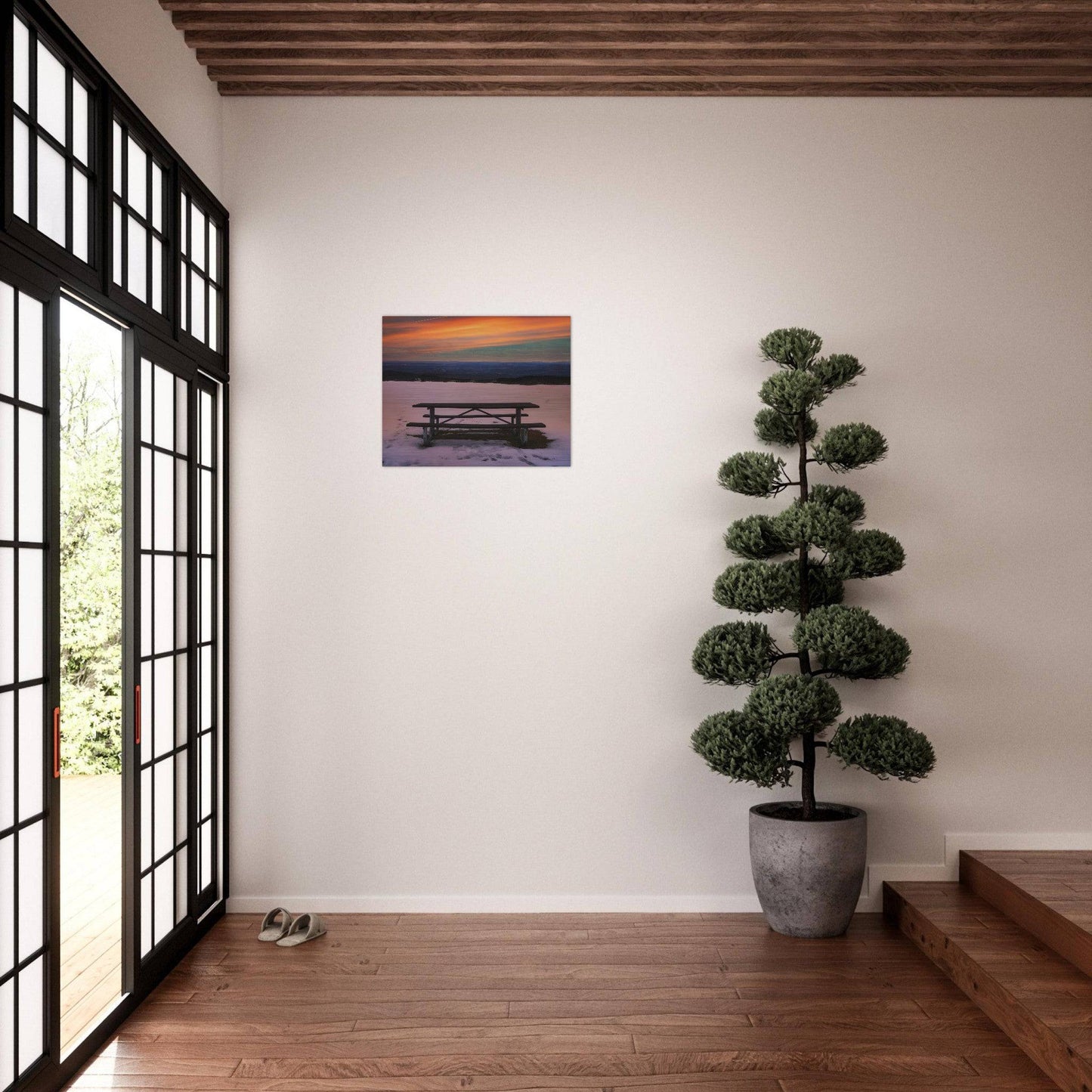 Snow & Bench Brushed Aluminum Print - Pixio.Co