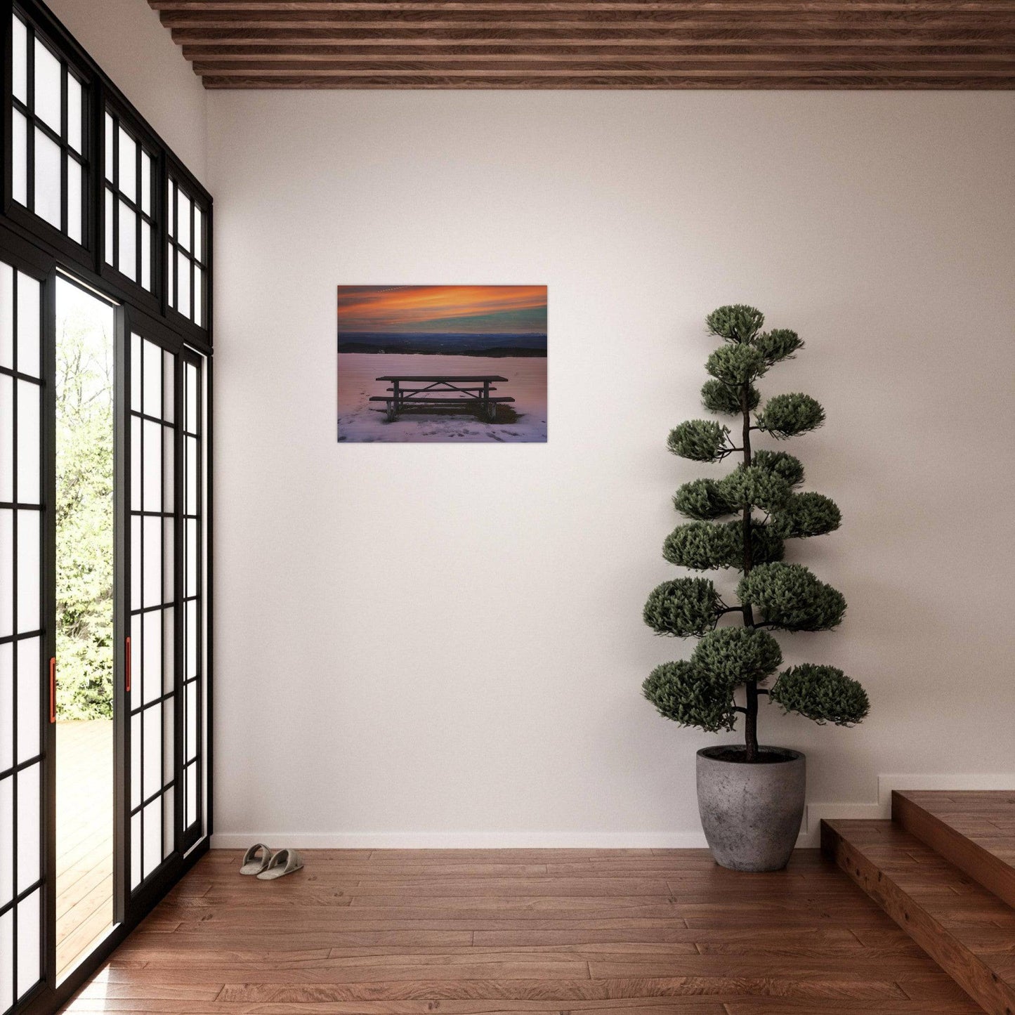 Snow & Bench Brushed Aluminum Print - Pixio.Co