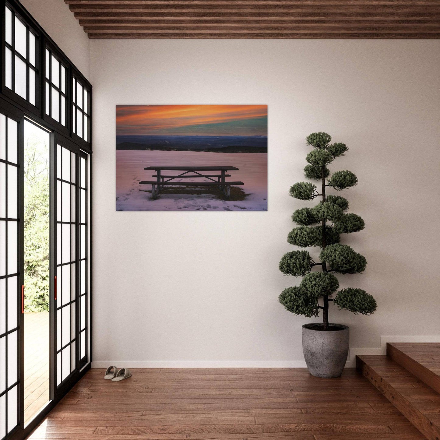 Snow & Bench Brushed Aluminum Print - Pixio.Co