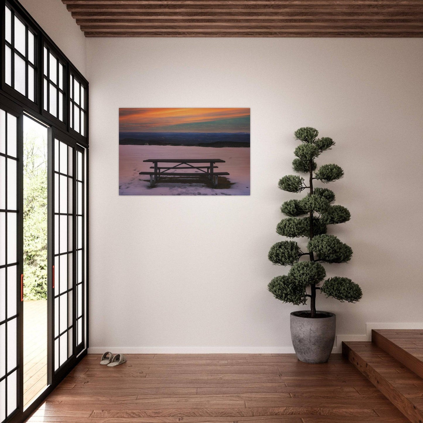 Snow & Bench Brushed Aluminum Print - Pixio.Co