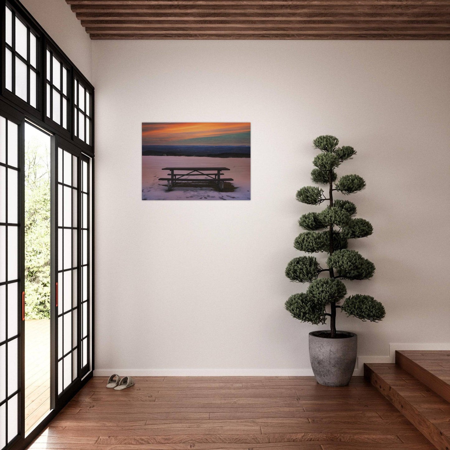 Snow & Bench Brushed Aluminum Print - Pixio.Co