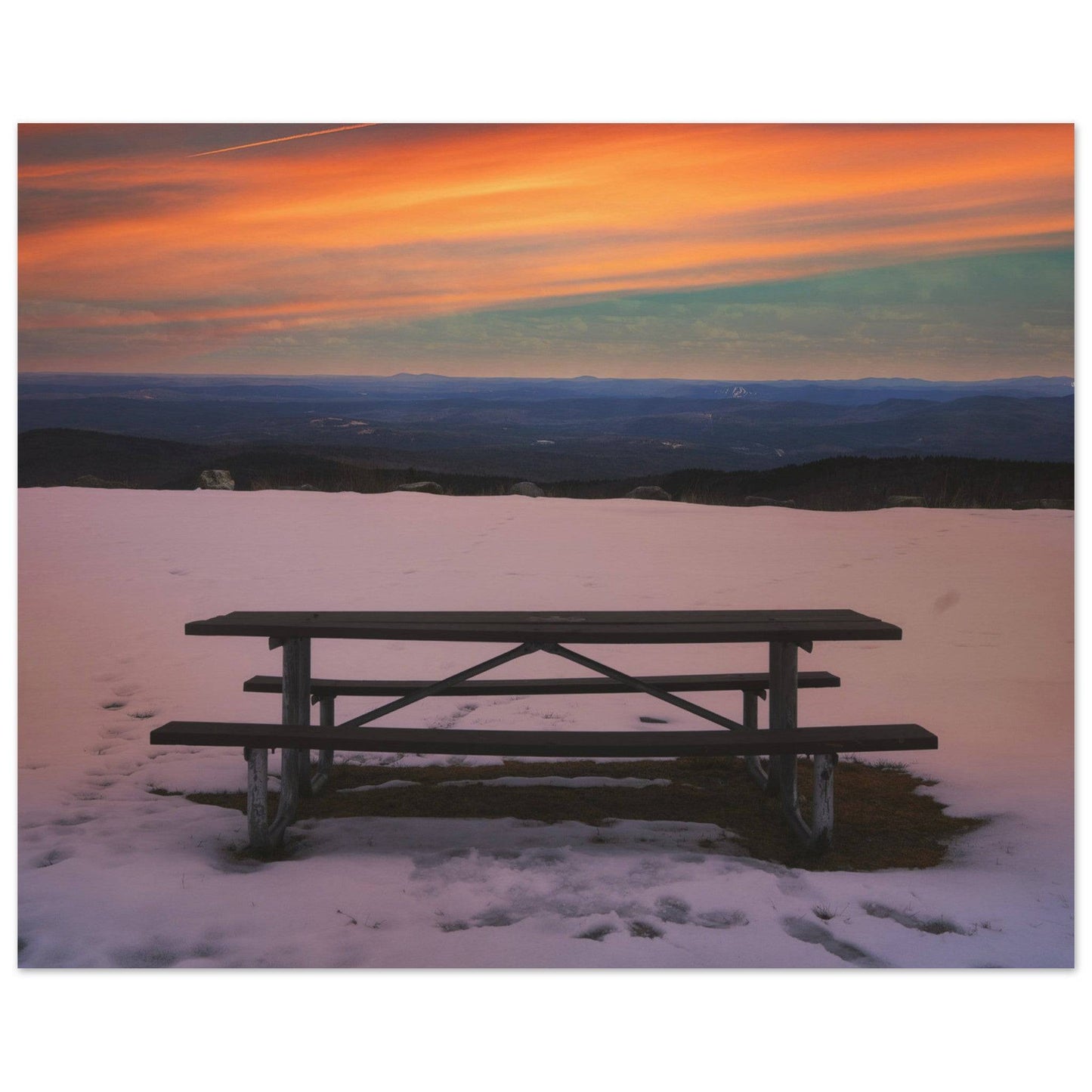Snow & Bench Museum Quality Matte Paper Print Winter Mountain Wall Art Home Office Business Commercial Decor Pixio.Co - Pixio.Co