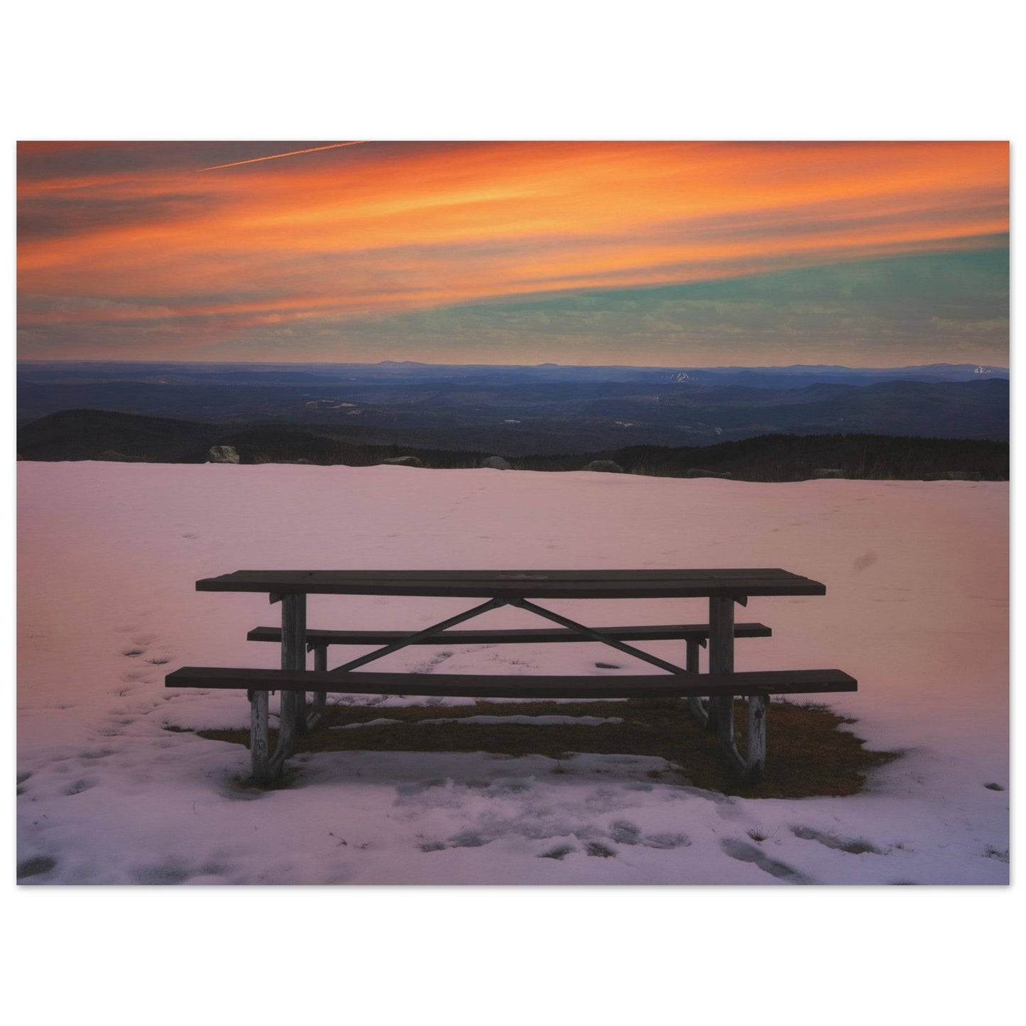 Snow & Bench Museum Quality Matte Paper Print Winter Mountain Wall Art Home Office Business Commercial Decor Pixio.Co - Pixio.Co