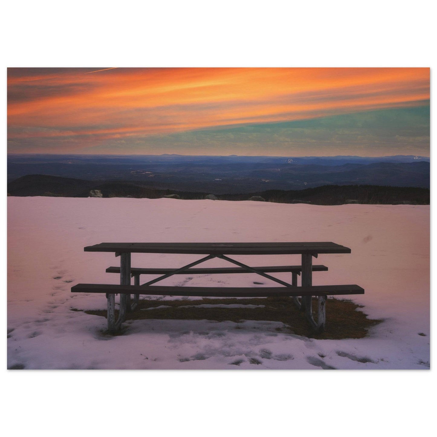 Snow & Bench Museum Quality Matte Paper Print Winter Mountain Wall Art Home Office Business Commercial Decor Pixio.Co - Pixio.Co