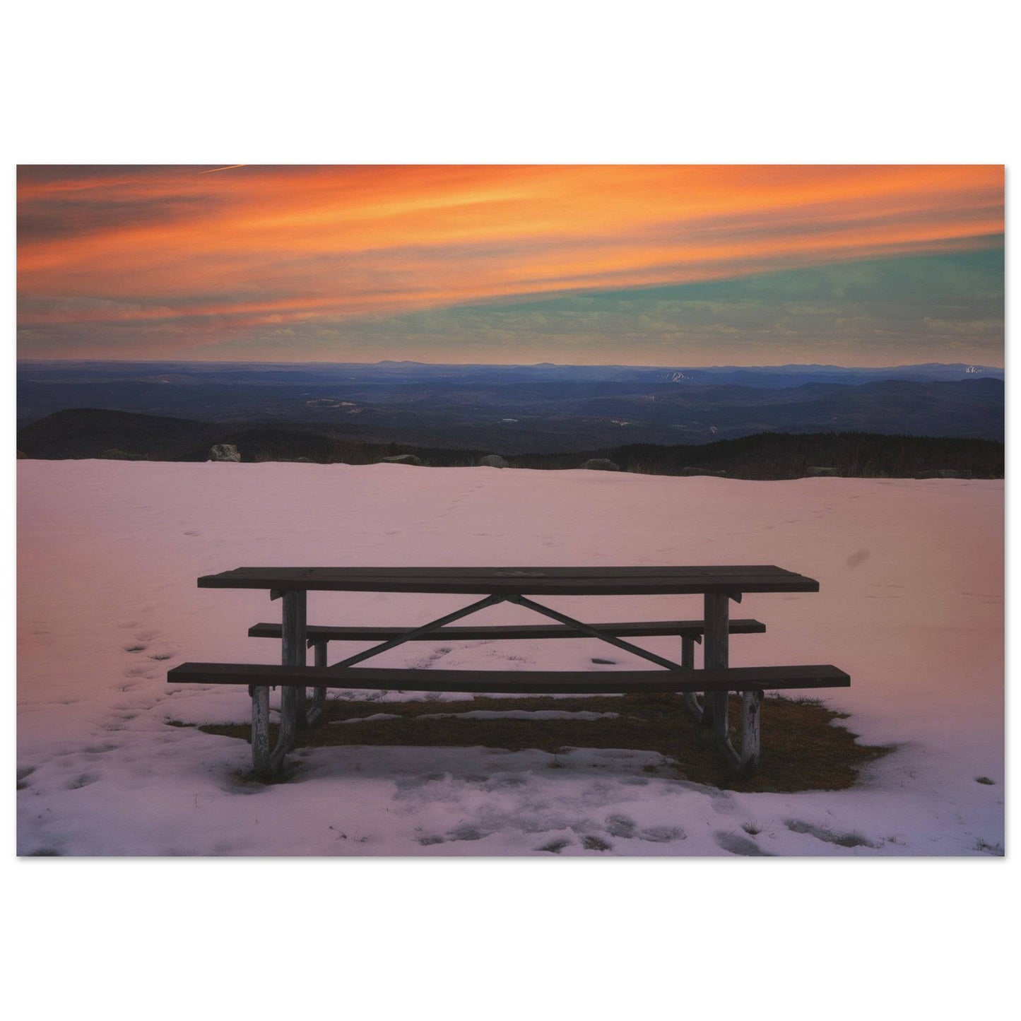Snow & Bench Museum Quality Matte Paper Print Winter Mountain Wall Art Home Office Business Commercial Decor Pixio.Co - Pixio.Co