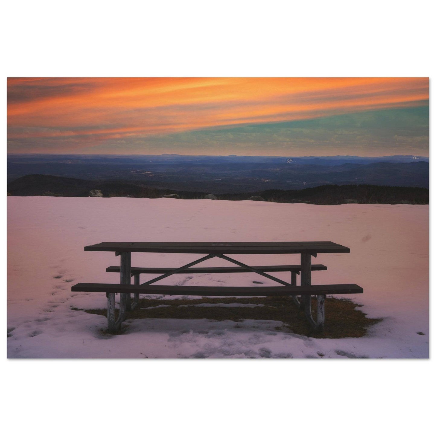 Snow & Bench Museum Quality Matte Paper Print Winter Mountain Wall Art Home Office Business Commercial Decor Pixio.Co - Pixio.Co