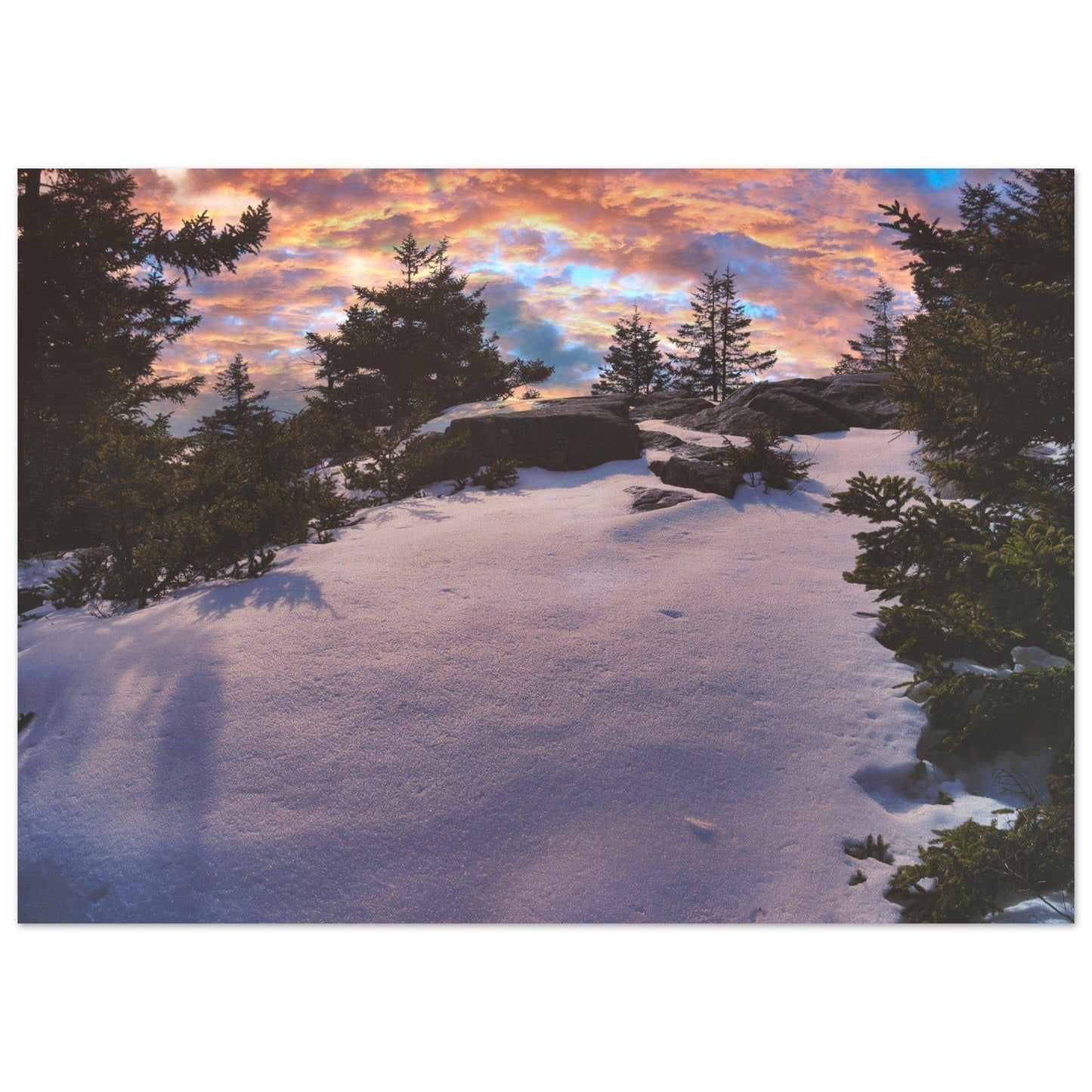 Snow & Sunrise Aluminum Print Relaxing Winter Mountain Wall Art Home Office Business Commercial Decor Pixio.Co - Pixio.Co