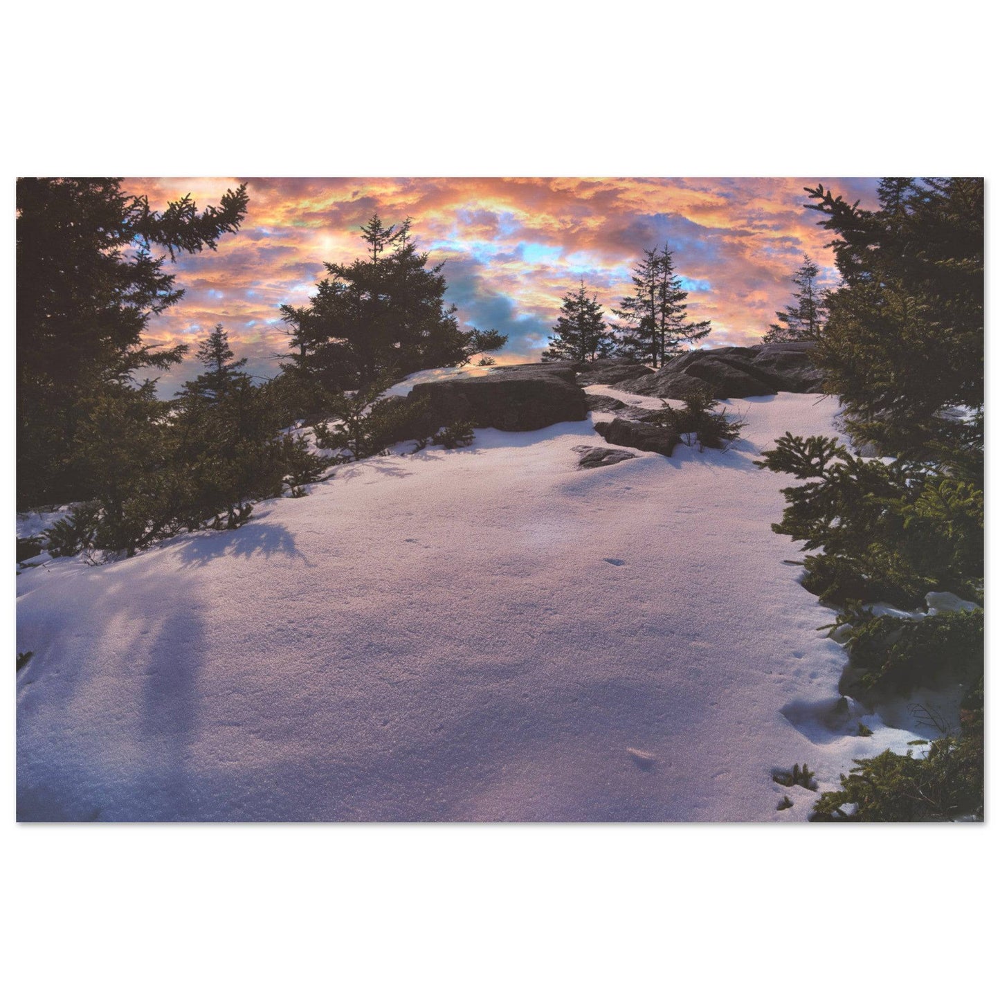 Snow & Sunrise Aluminum Print Relaxing Winter Mountain Wall Art Home Office Business Commercial Decor Pixio.Co - Pixio.Co