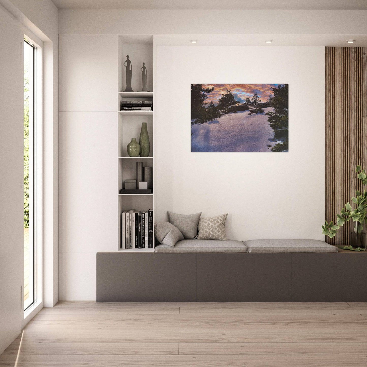 Snow & Sunrise Aluminum Print Relaxing Winter Mountain Wall Art Home Office Business Commercial Decor Pixio.Co - Pixio.Co