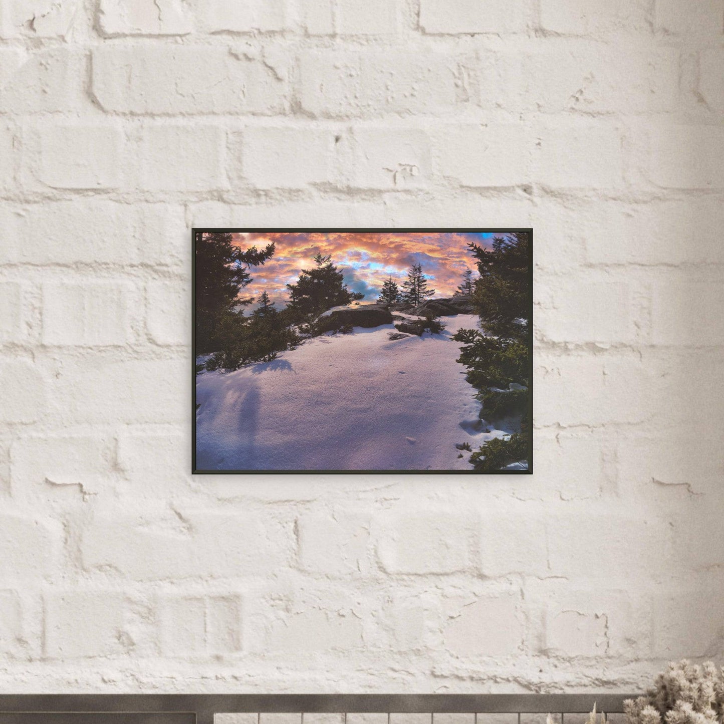 Snow & Sunrise Matte Metal Framed Relaxing Winter Mountain Wall Art Home Office Business Commercial Decor Pixio.Co - Pixio.Co