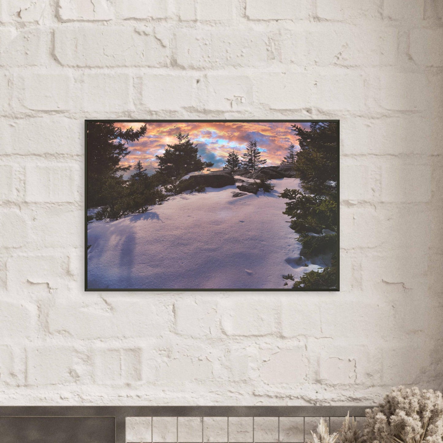 Snow & Sunrise Matte Metal Framed Relaxing Winter Mountain Wall Art Home Office Business Commercial Decor Pixio.Co - Pixio.Co