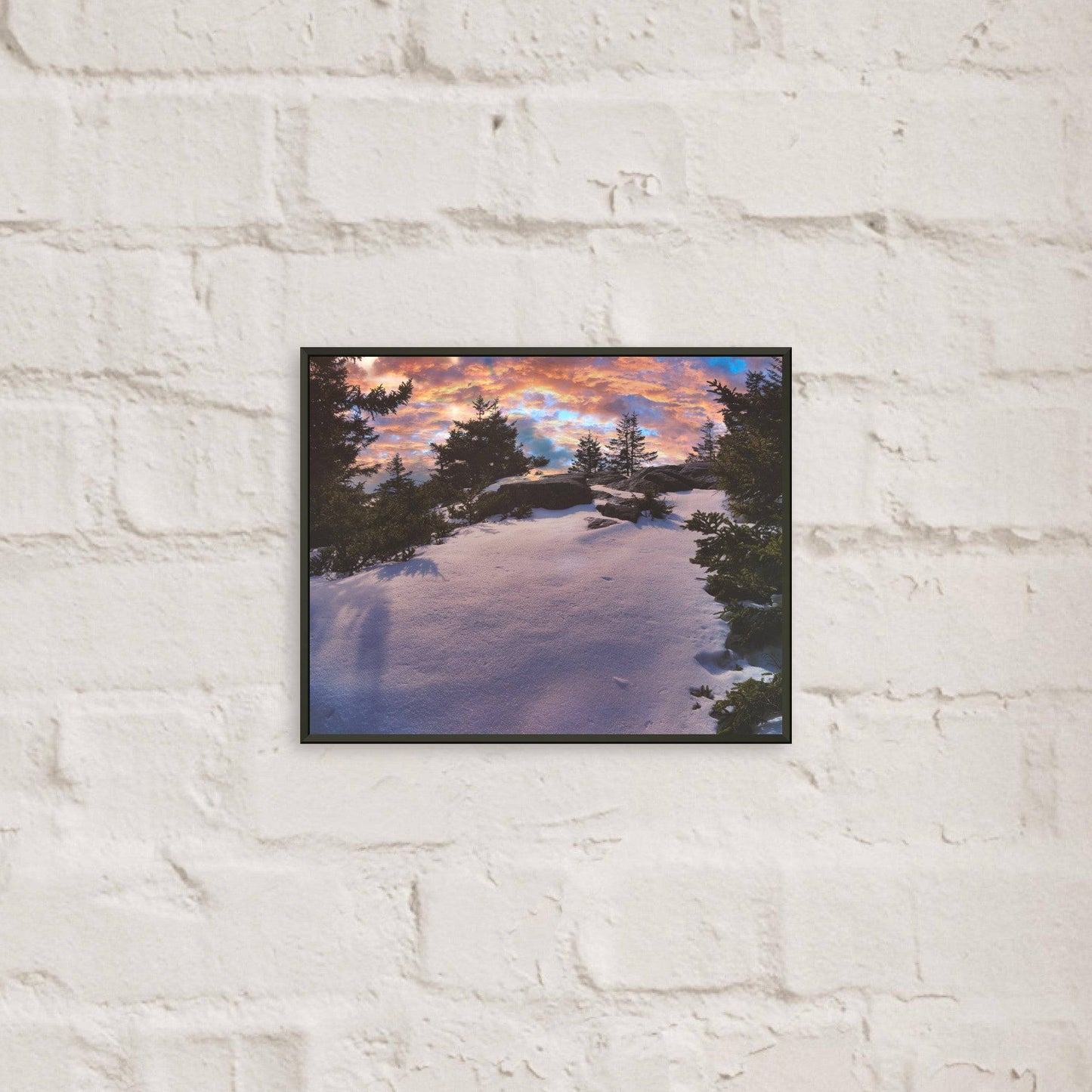 Snow & Sunrise Matte Metal Framed Relaxing Winter Mountain Wall Art Home Office Business Commercial Decor Pixio.Co - Pixio.Co