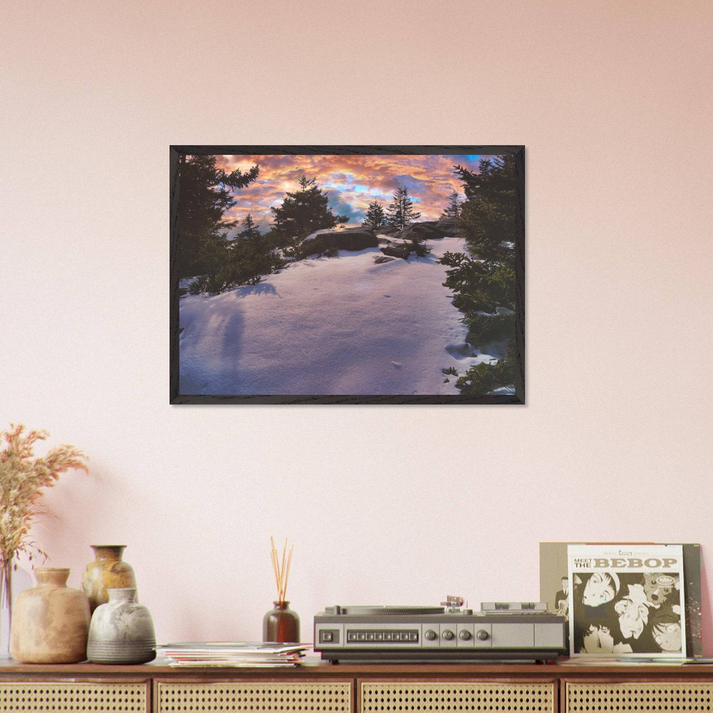 Snow & Sunrise Premium Wooden Framed Relaxing Winter Mountain Wall Art Home Office Business Commercial Decor Pixio.Co - Pixio.Co