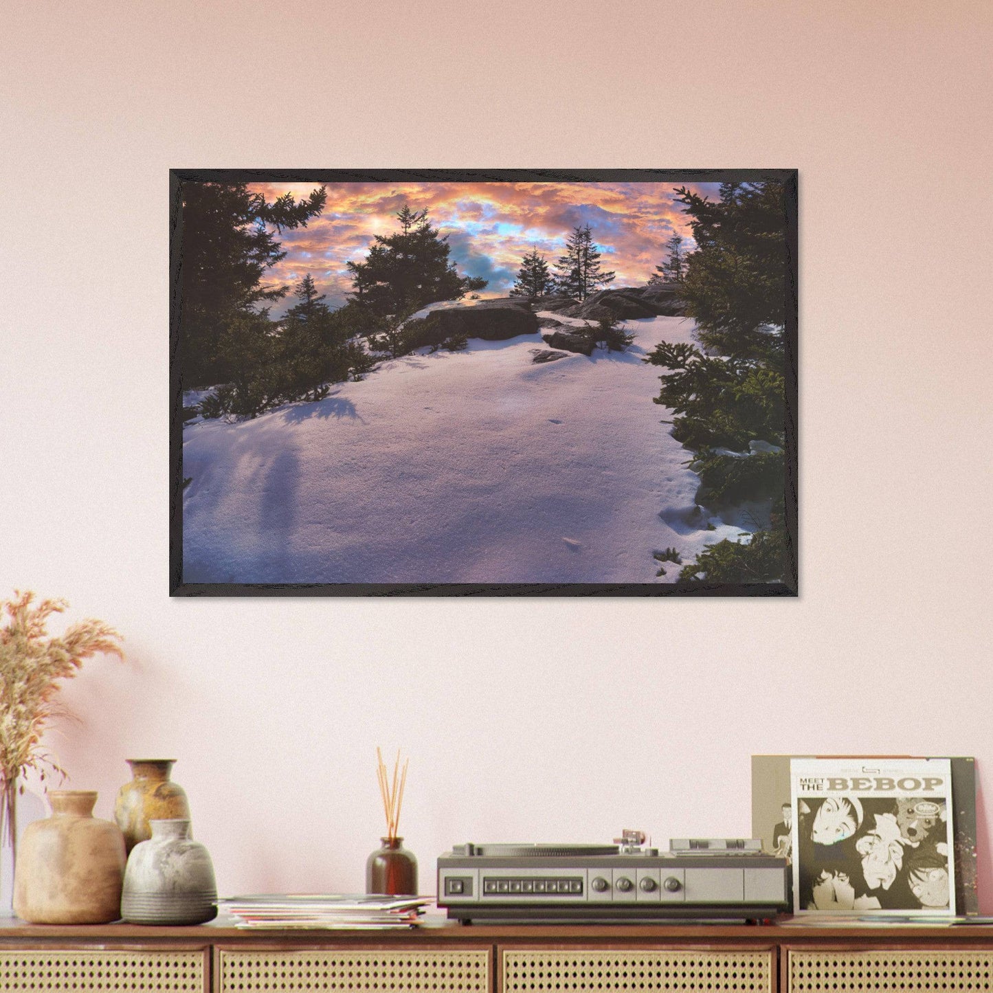 Snow & Sunrise Premium Wooden Framed Relaxing Winter Mountain Wall Art Home Office Business Commercial Decor Pixio.Co - Pixio.Co