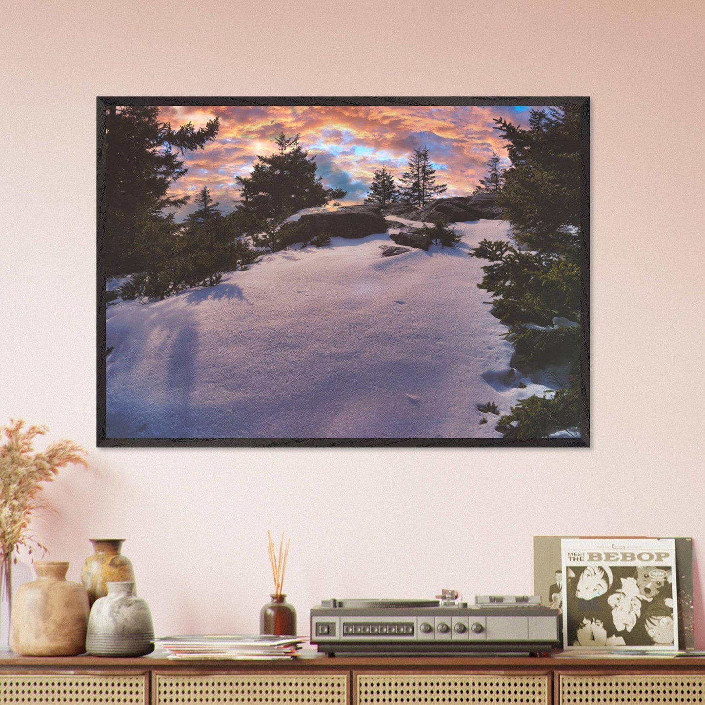 Snow & Sunrise Premium Wooden Framed Relaxing Winter Mountain Wall Art Home Office Business Commercial Decor Pixio.Co - Pixio.Co