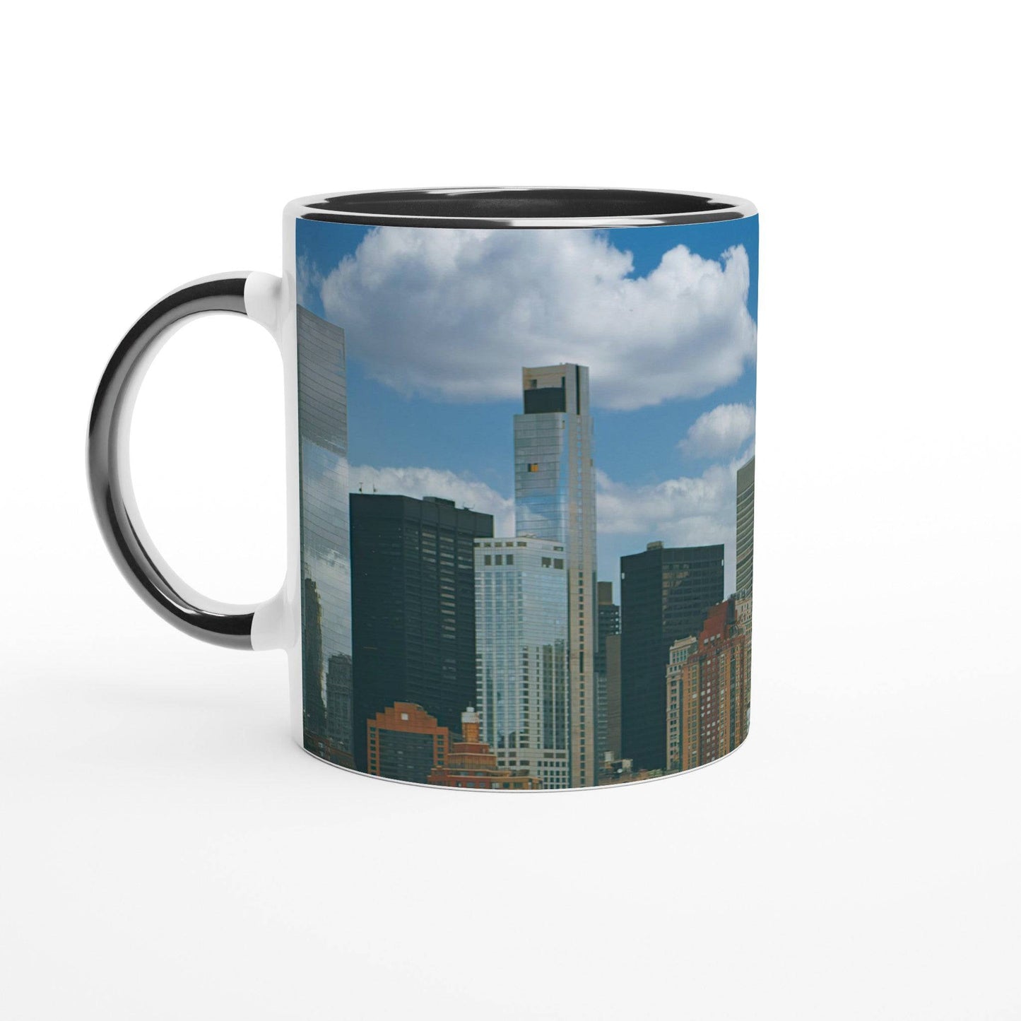 NYC Daytime White 11oz Ceramic Coffee Mug with Color Inside New York Art Drinkware Pixio.Co - Pixio.Co