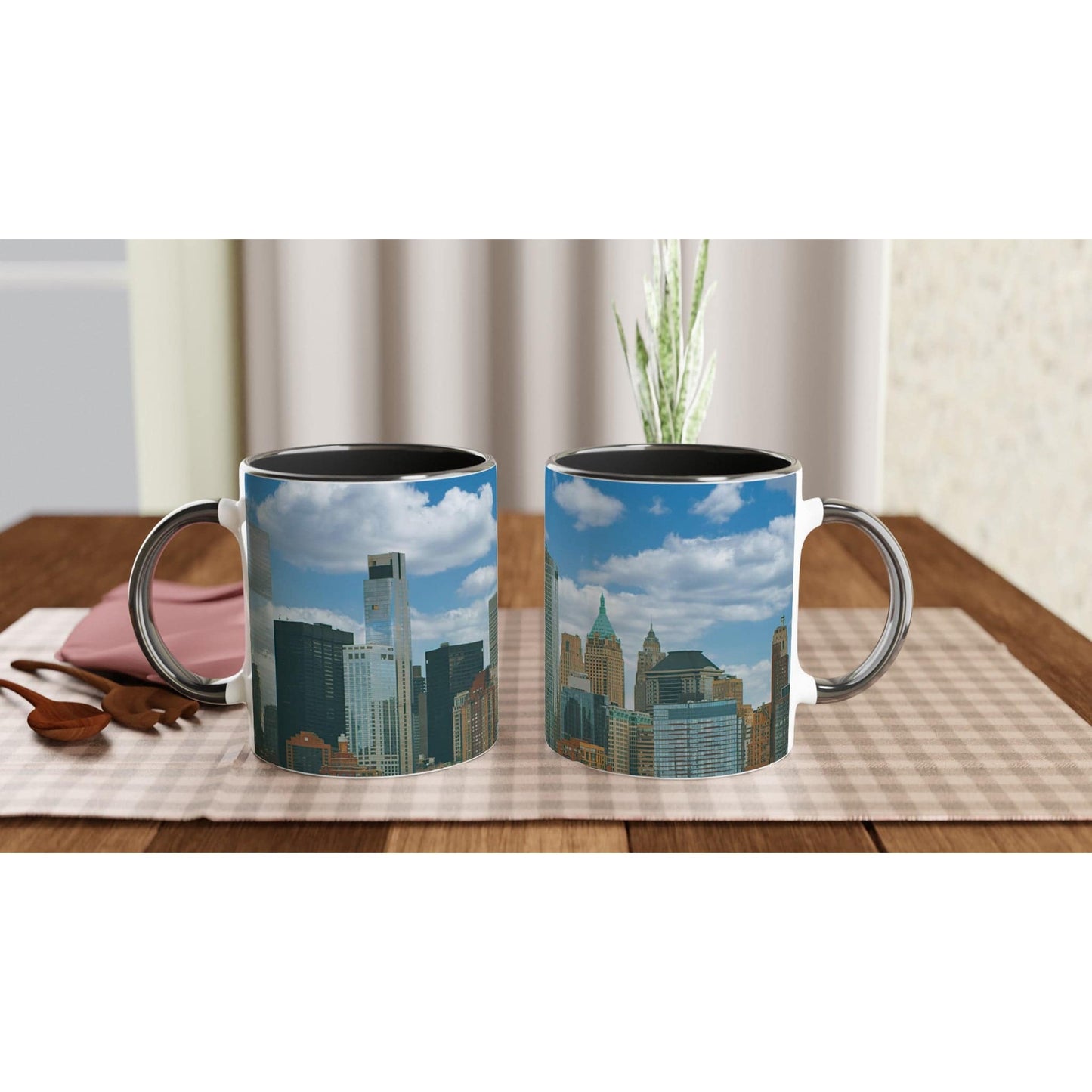 NYC Daytime White 11oz Ceramic Coffee Mug with Color Inside New York Art Drinkware Pixio.Co - Pixio.Co