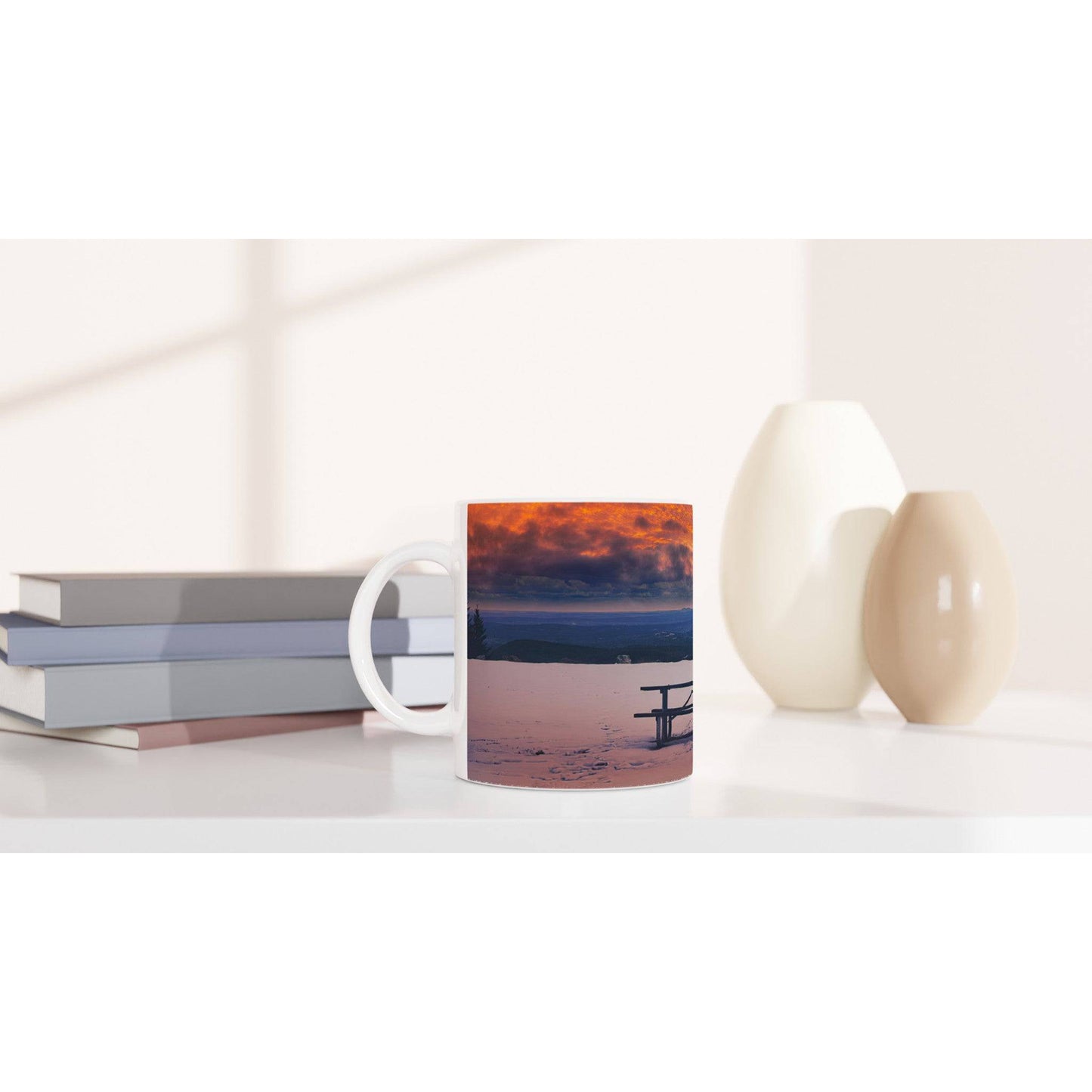Snowy Mountain Sunset White 11oz Ceramic Mug - Pixio.Co